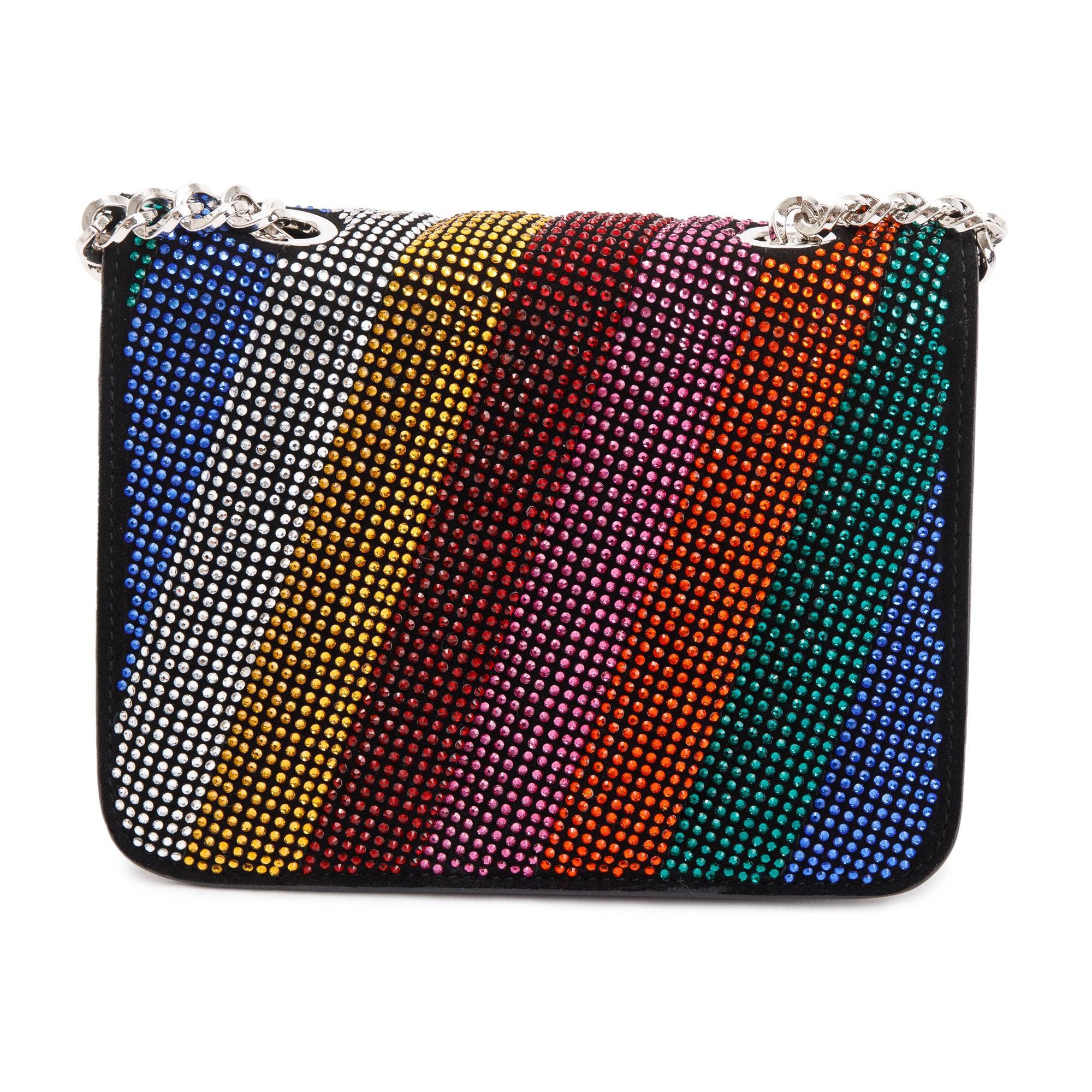 Ferragamo Black Calfskin Leather Crystal Embellished Mini Vara Rainbow Crossbody Bag w/ Box