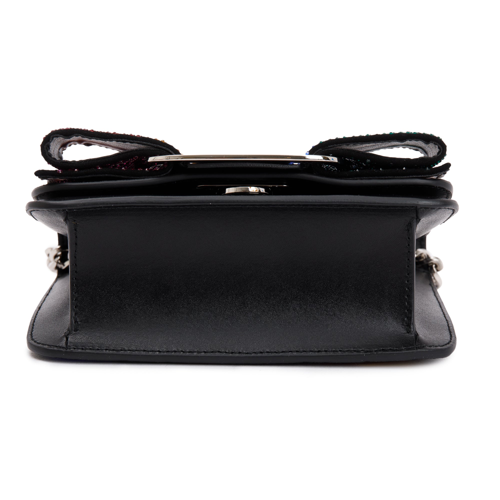 Ferragamo Black Calfskin Leather Crystal Embellished Mini Vara Rainbow Crossbody Bag w/ Box