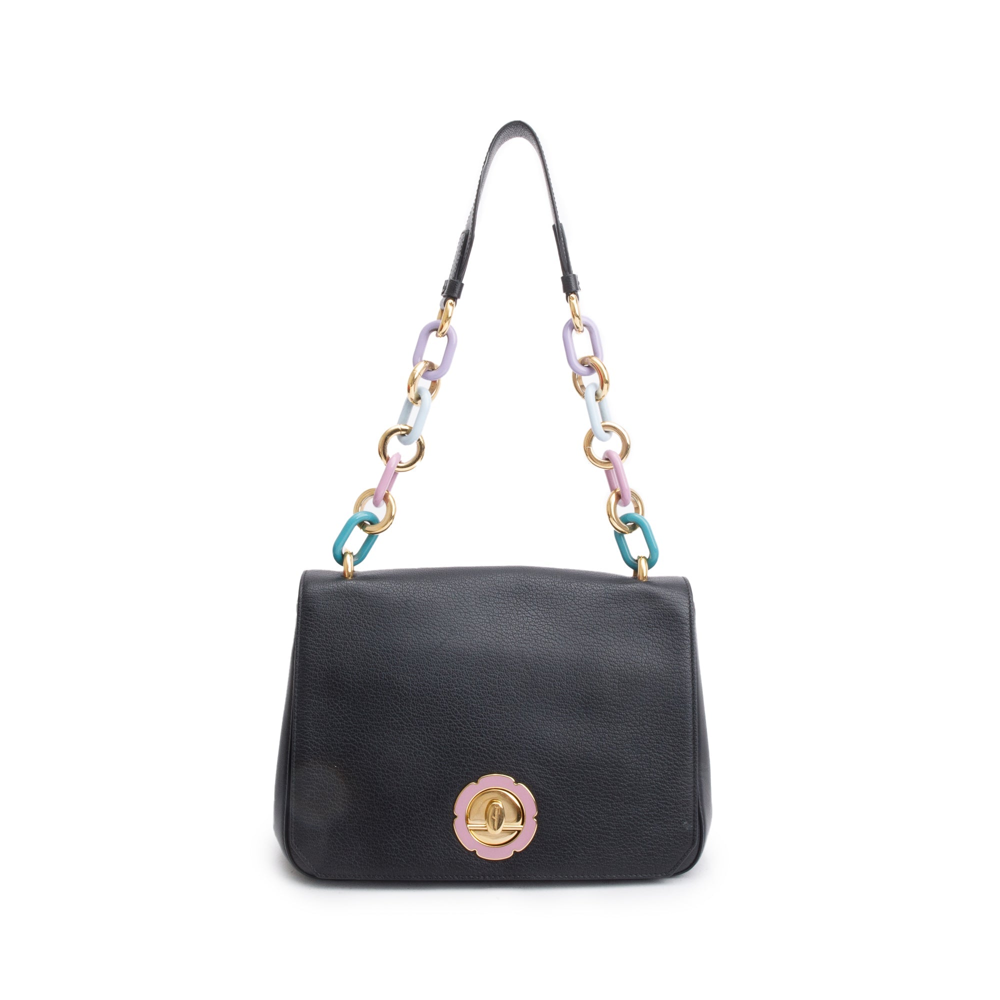 Ferragamo Black Calfskin Leather Lexi Shoulder Bag w/ Strap