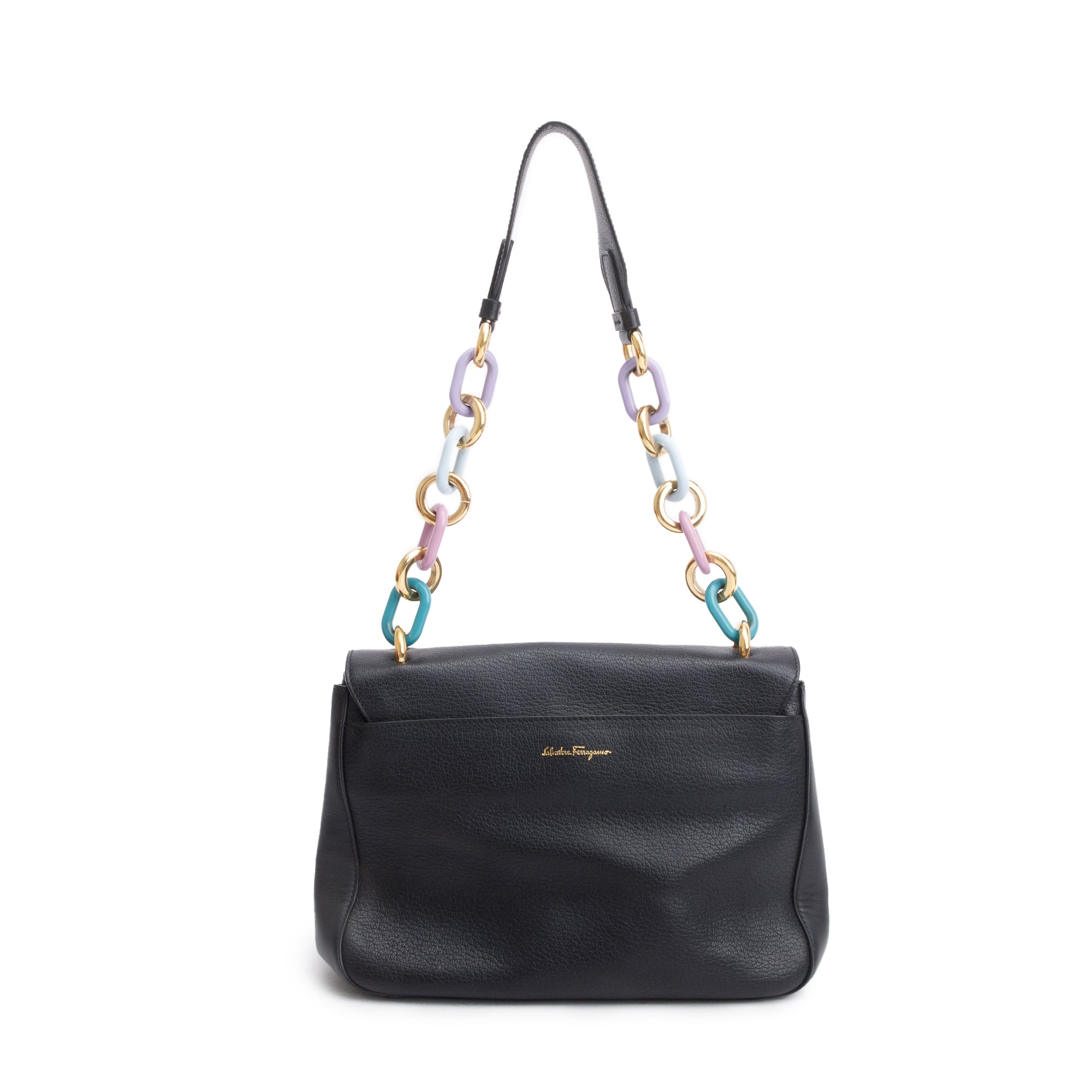 Ferragamo Black Calfskin Leather Lexi Shoulder Bag w/ Strap