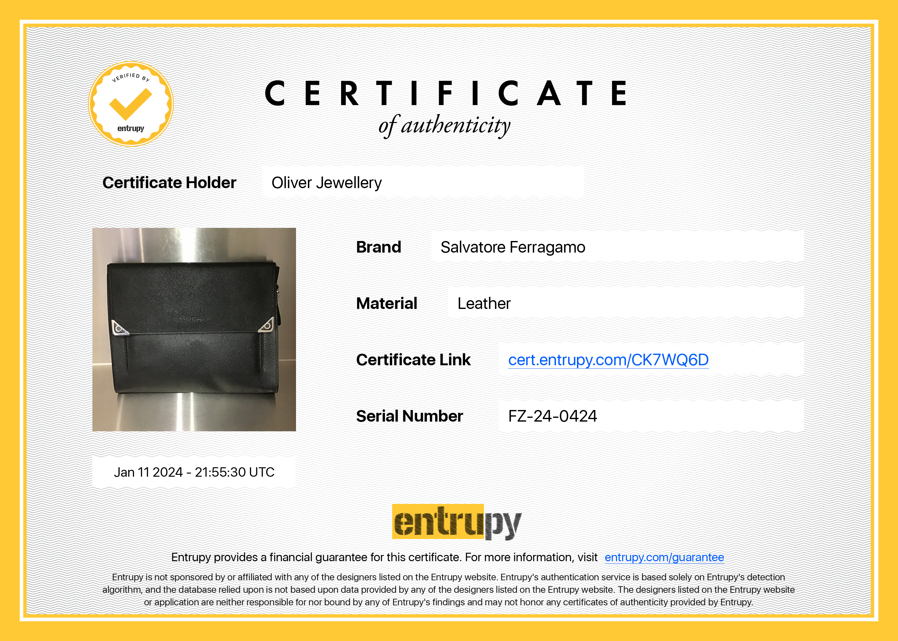 Ferragamo Black Calfskin Leather Portfolio Clutch Bag