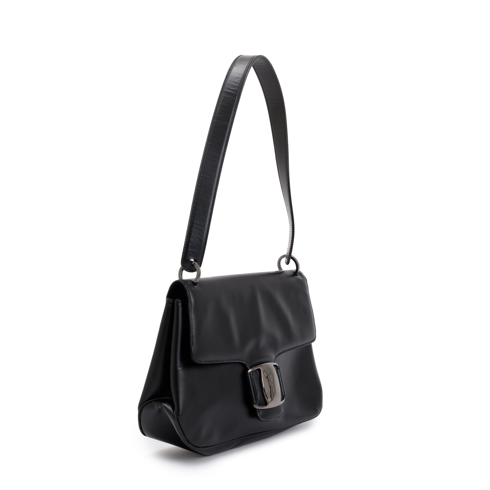 Ferragamo Black Calfskin Leather Vara Shoulder Bag