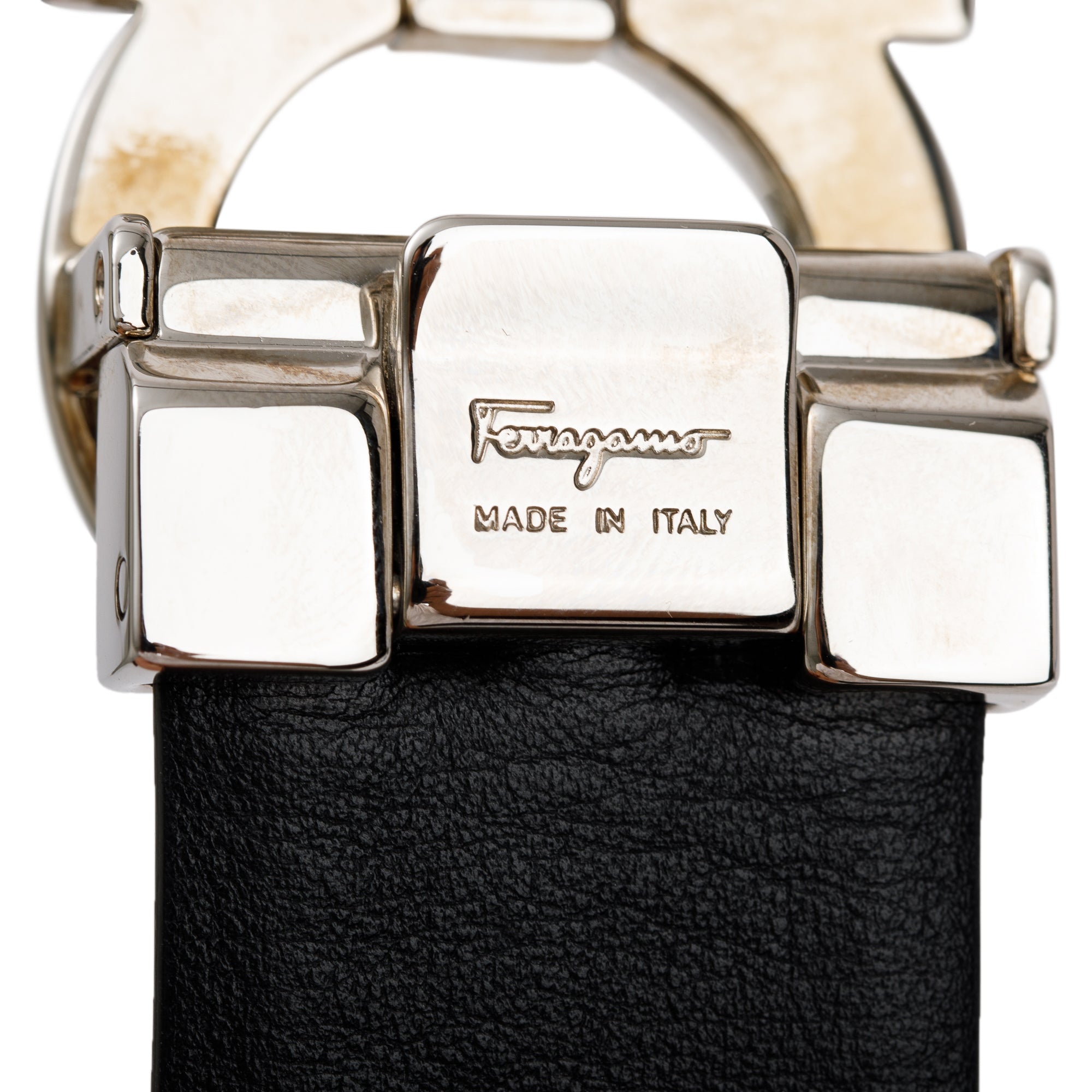 Ferragamo Black Calfskin & Patent Leather Reversible Gancini Belt Kit