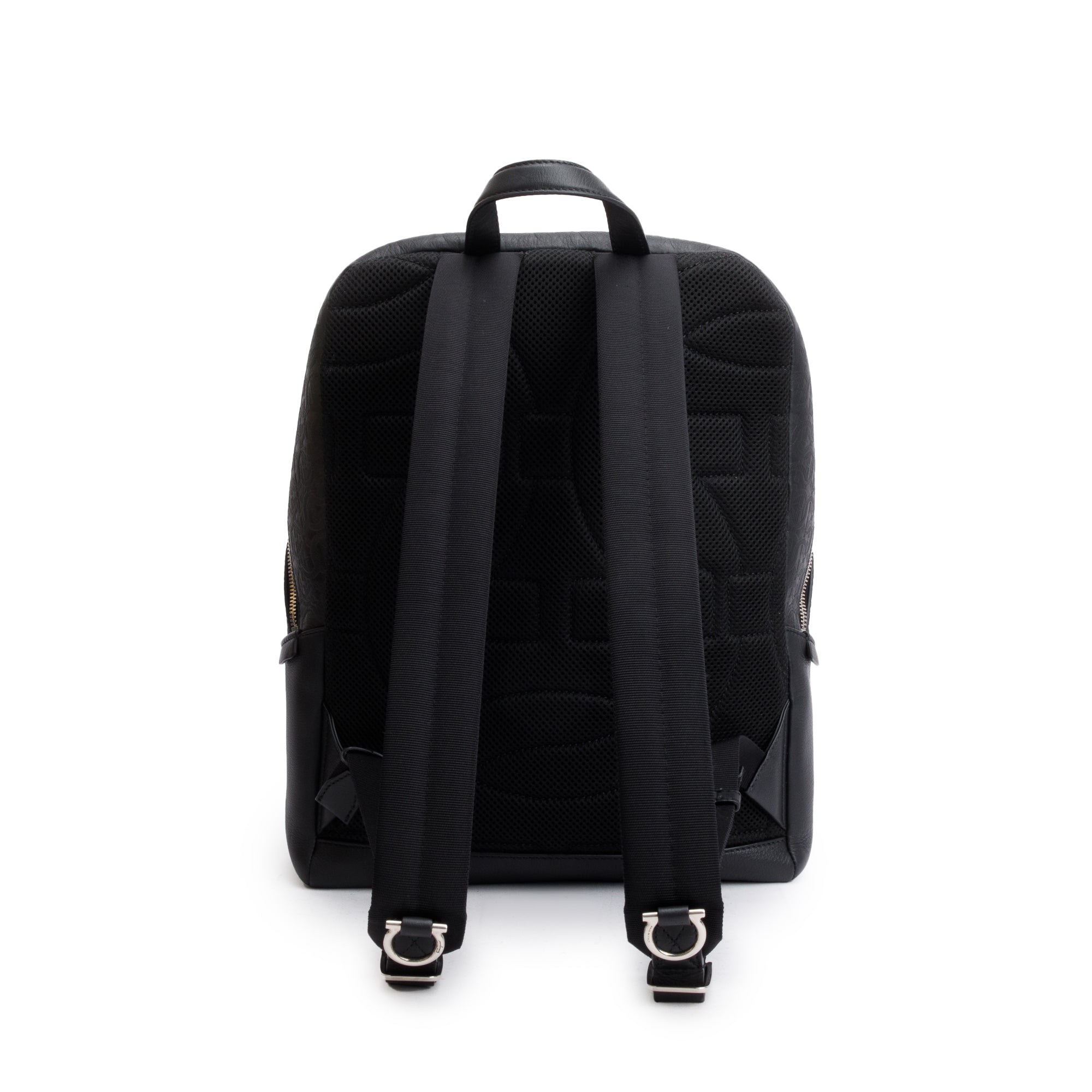 Ferragamo Black Gancini Embossed Calfskin Leather Backpack