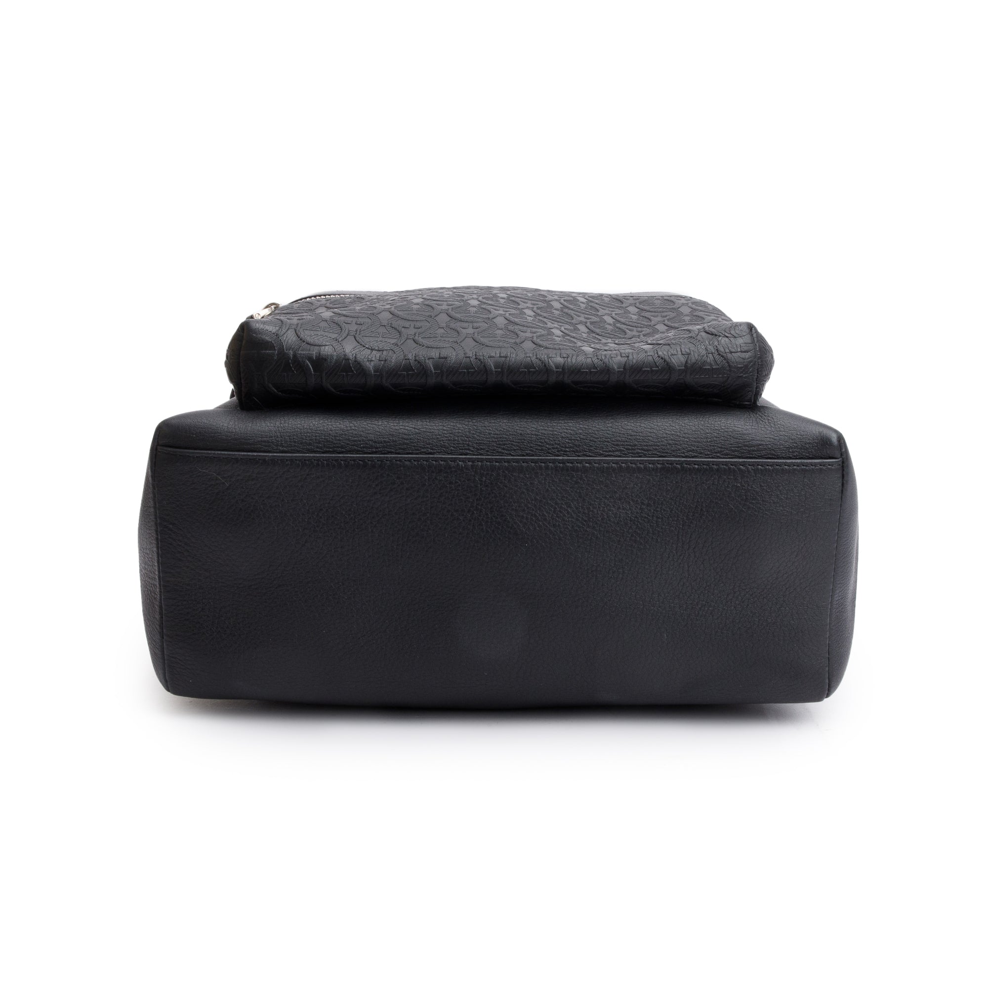 Ferragamo Black Gancini Embossed Calfskin Leather Backpack