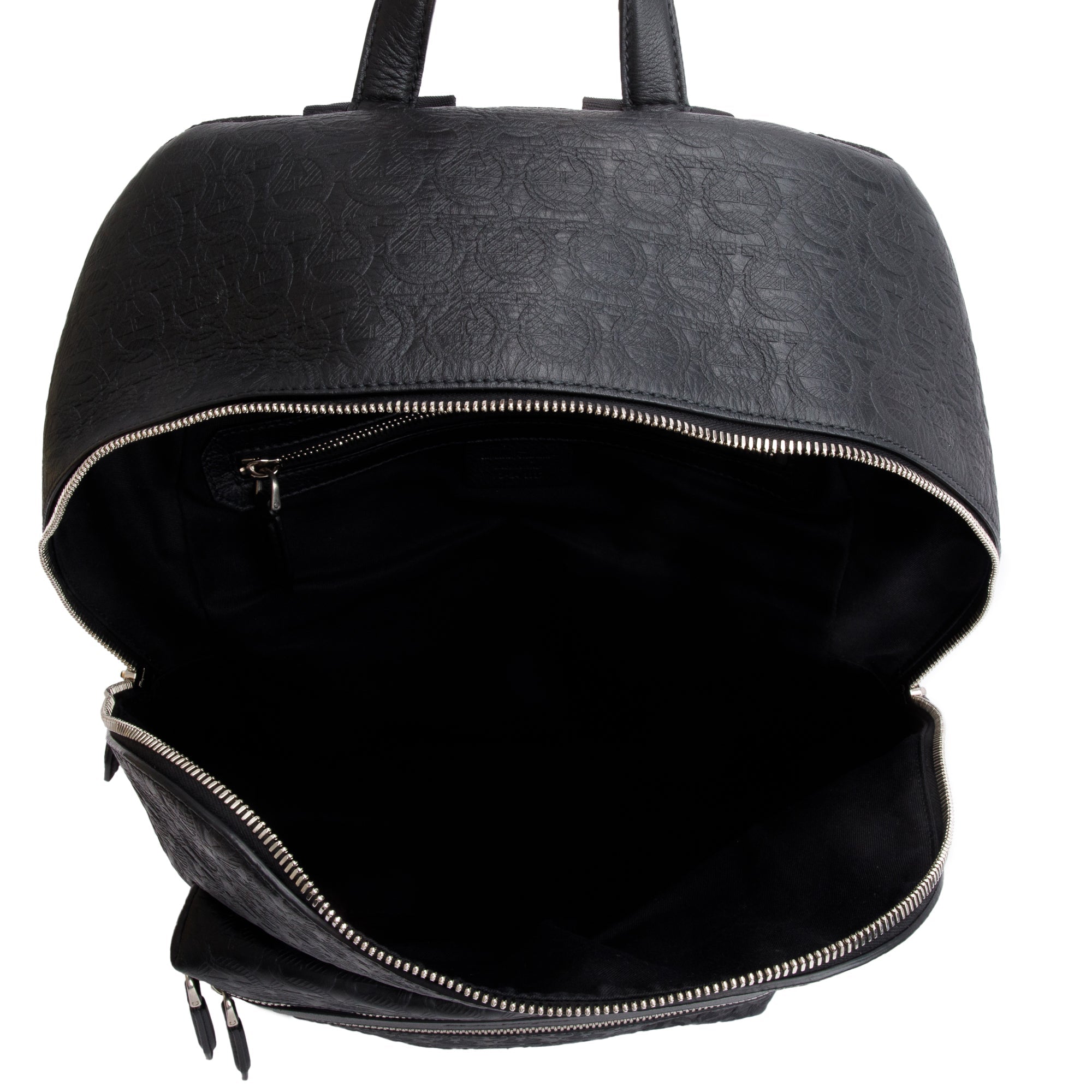 Ferragamo Black Gancini Embossed Calfskin Leather Backpack
