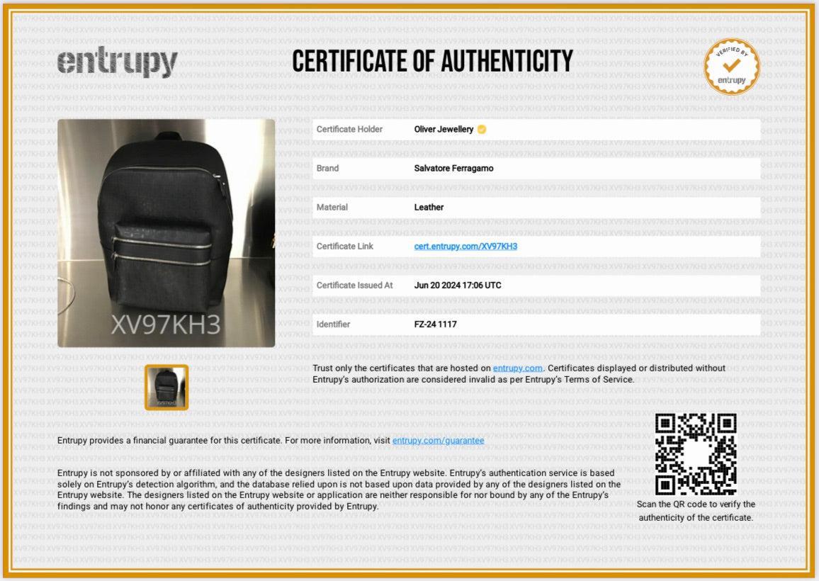 Ferragamo Black Gancini Embossed Calfskin Leather Backpack