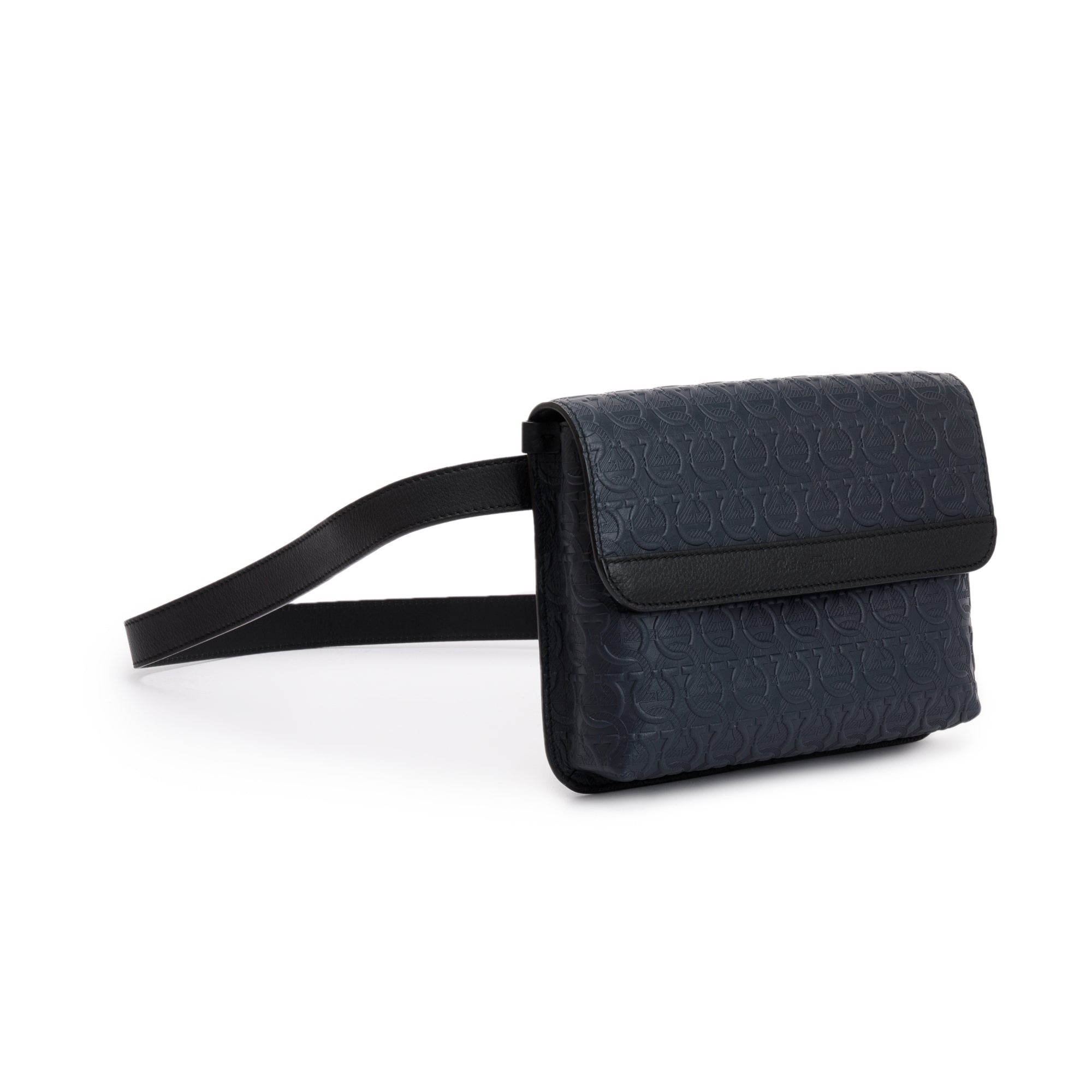 Ferragamo Black Gancio Embossed Leather Grigio Waist Bag w/ Box & Receipt