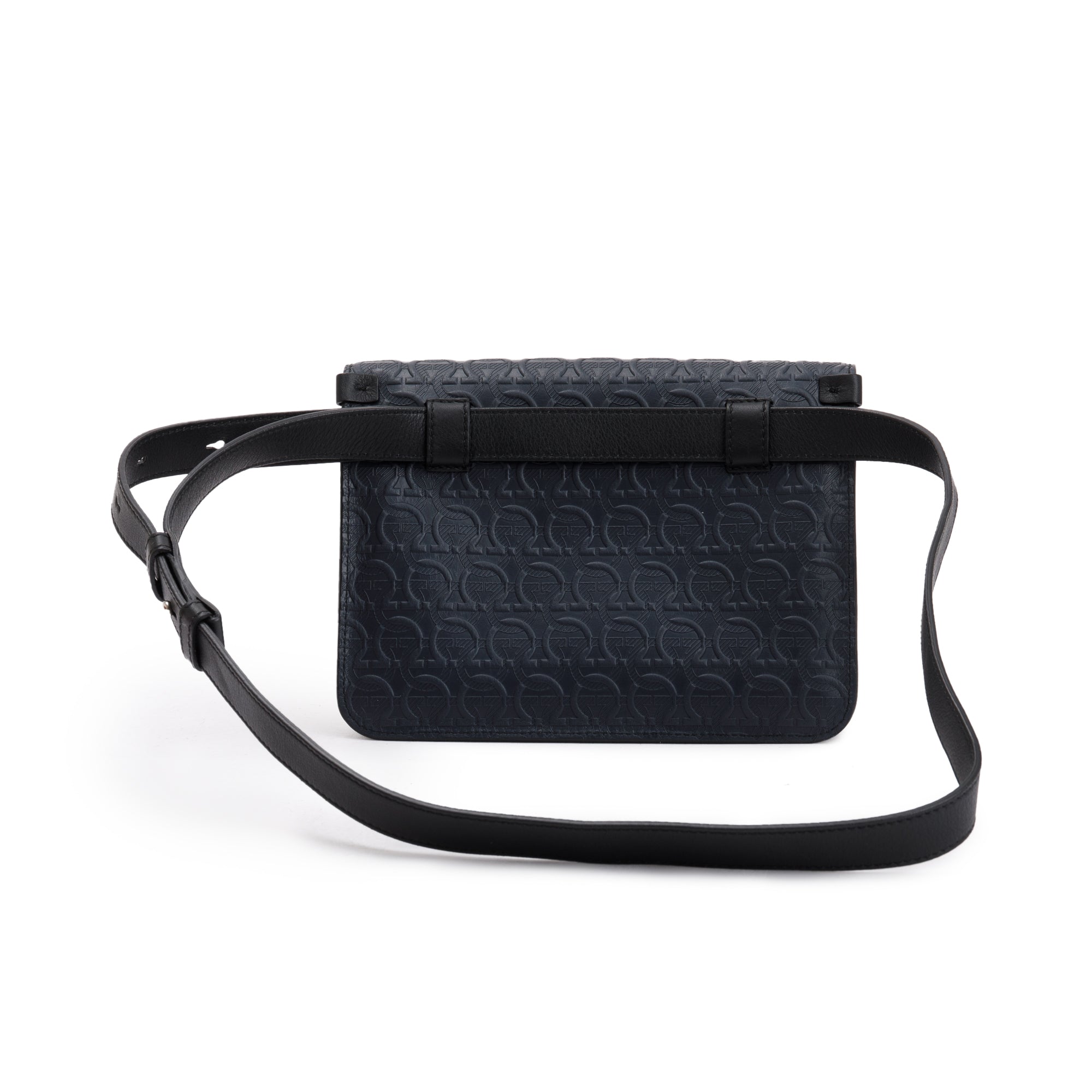 Ferragamo Black Gancio Embossed Leather Grigio Waist Bag w/ Box & Receipt