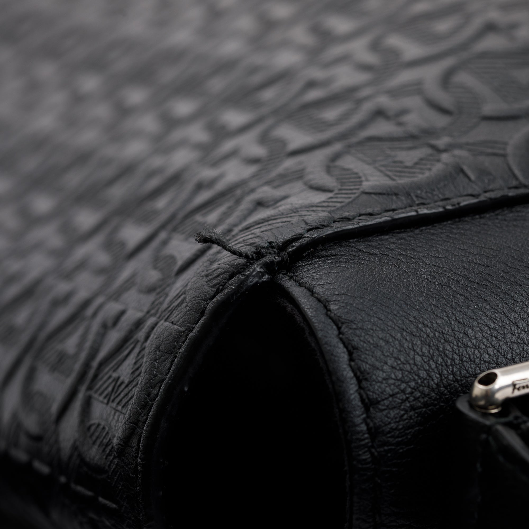 Ferragamo Black Gancio Embossed Leather Messenger Bag