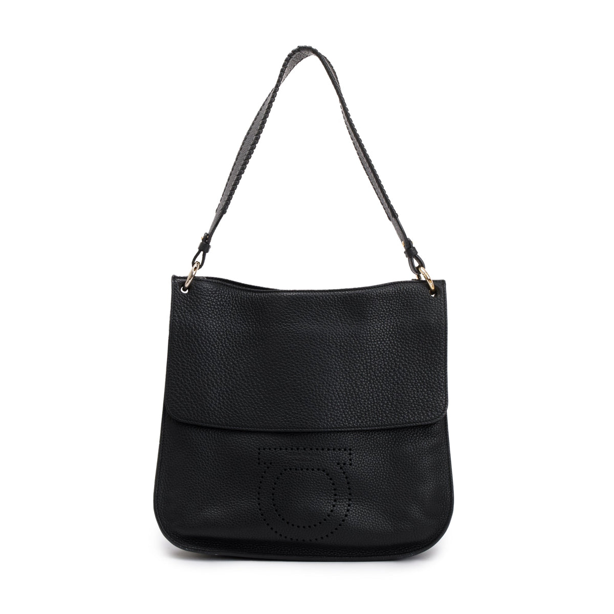 Ferragamo Black Calf Leather Bos Taurus Handbag