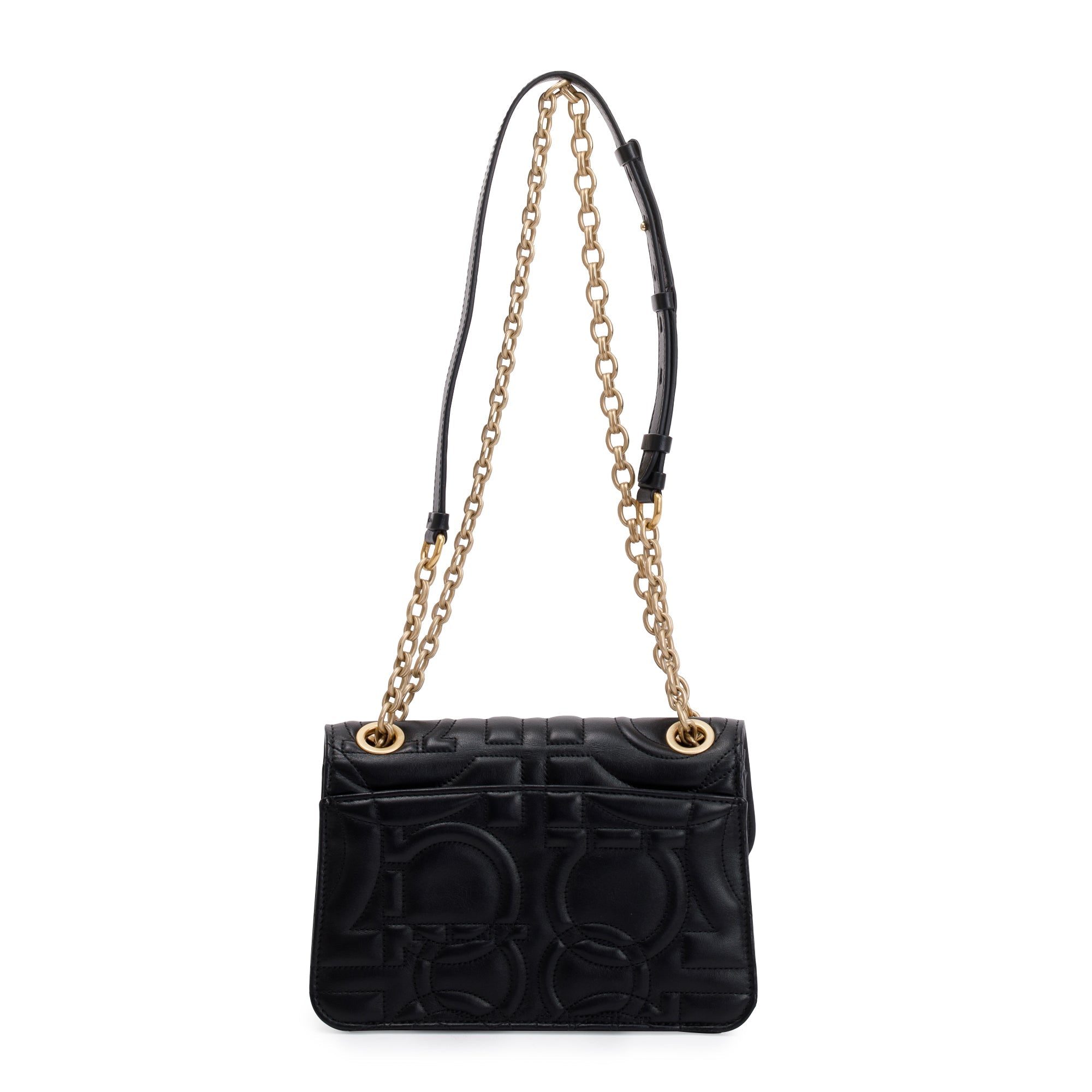 Ferragamo Black Ganicini Quilted Calfskin Leather Shoulder Bag w/ Box