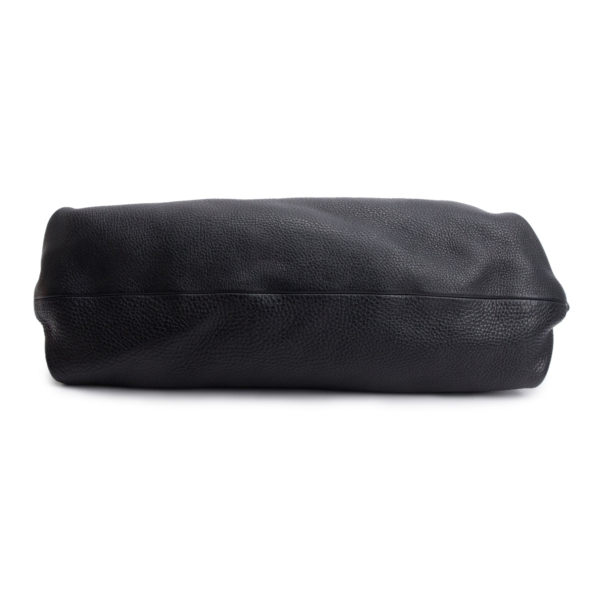 Ferragamo Black Grained Calfskin Leather Gancini Hobo Bag