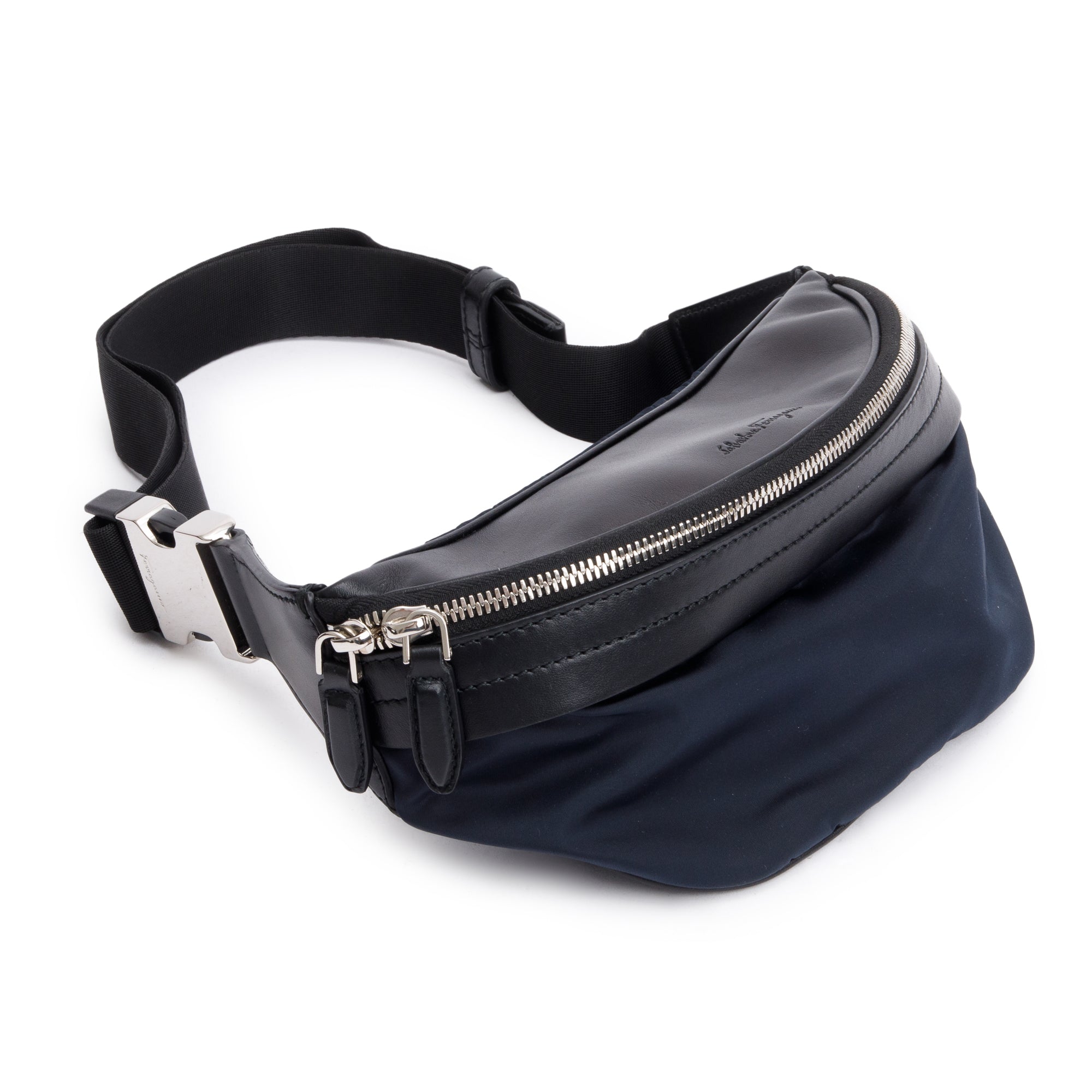 Ferragamo Black Nylon Leather Trim Waist Bag