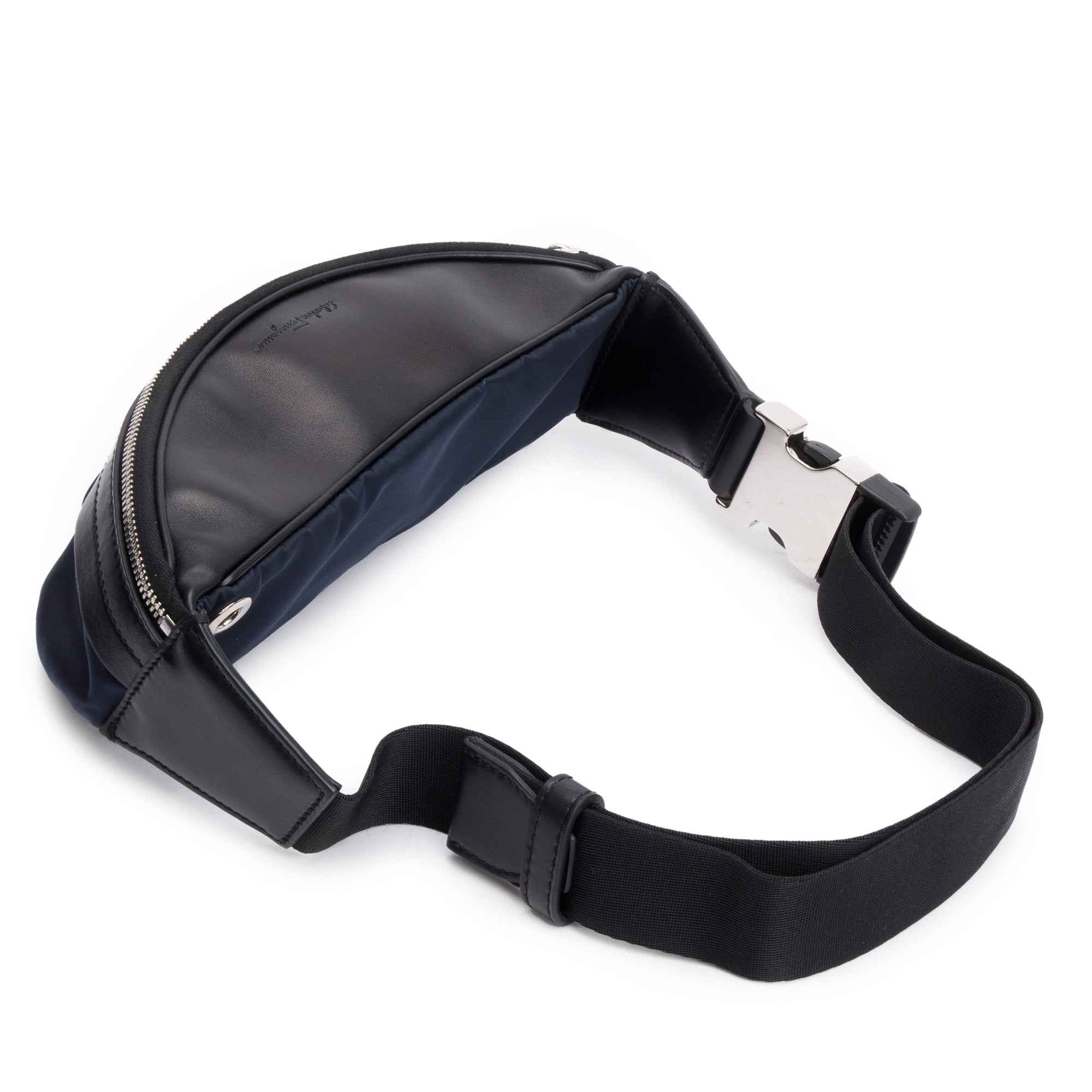 Ferragamo Black Nylon Leather Trim Waist Bag