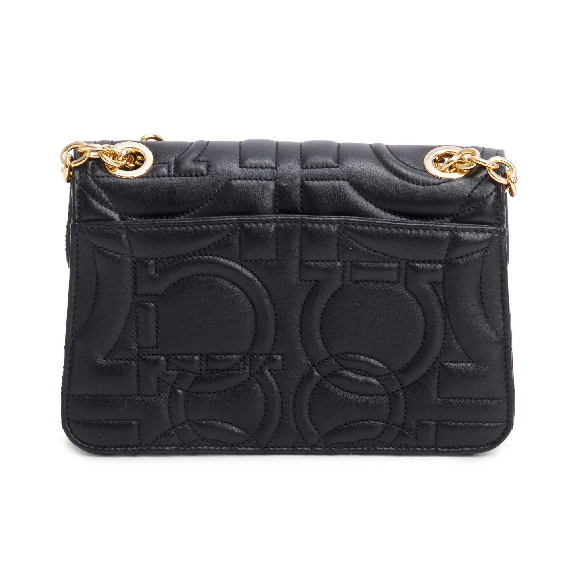 Ferragamo Black Quilted Leather Small Gancini Flap Shoulder Bag