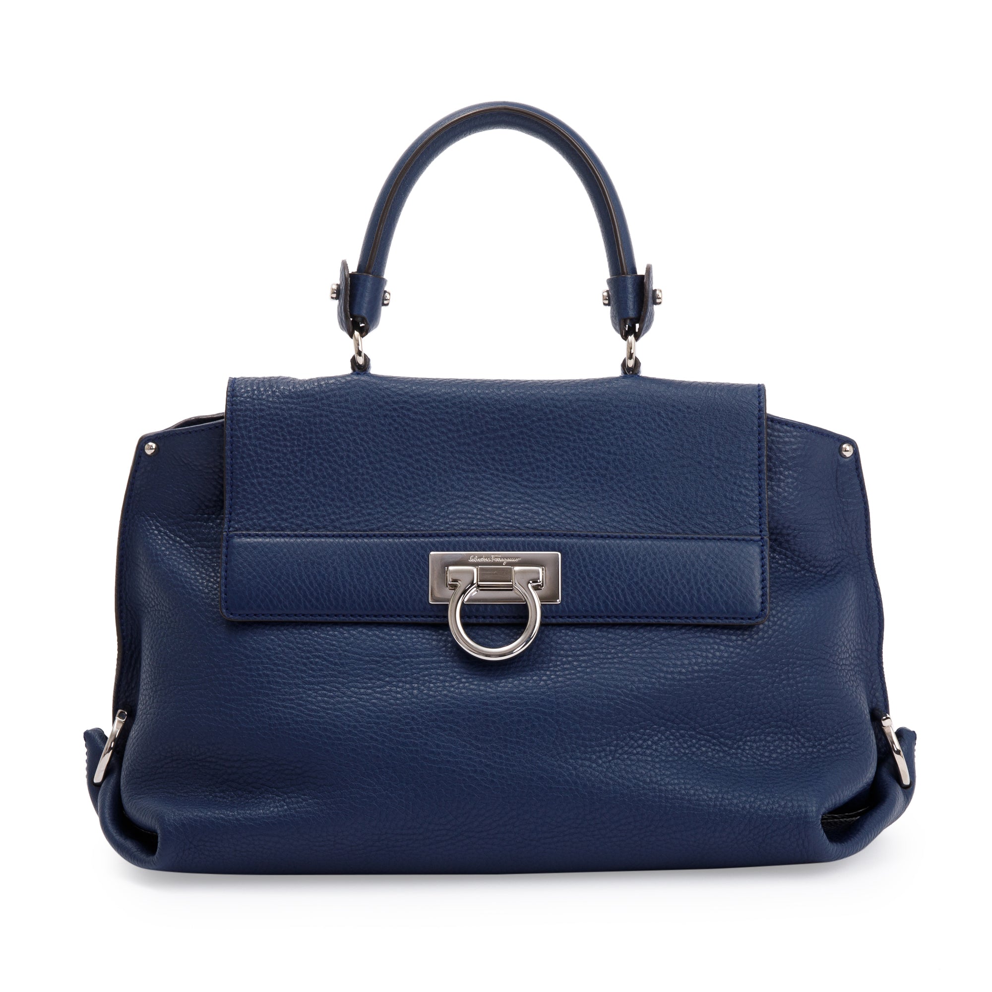 Ferragamo Blue Grained Leather Gancini Sofia Satchel w/ Strap