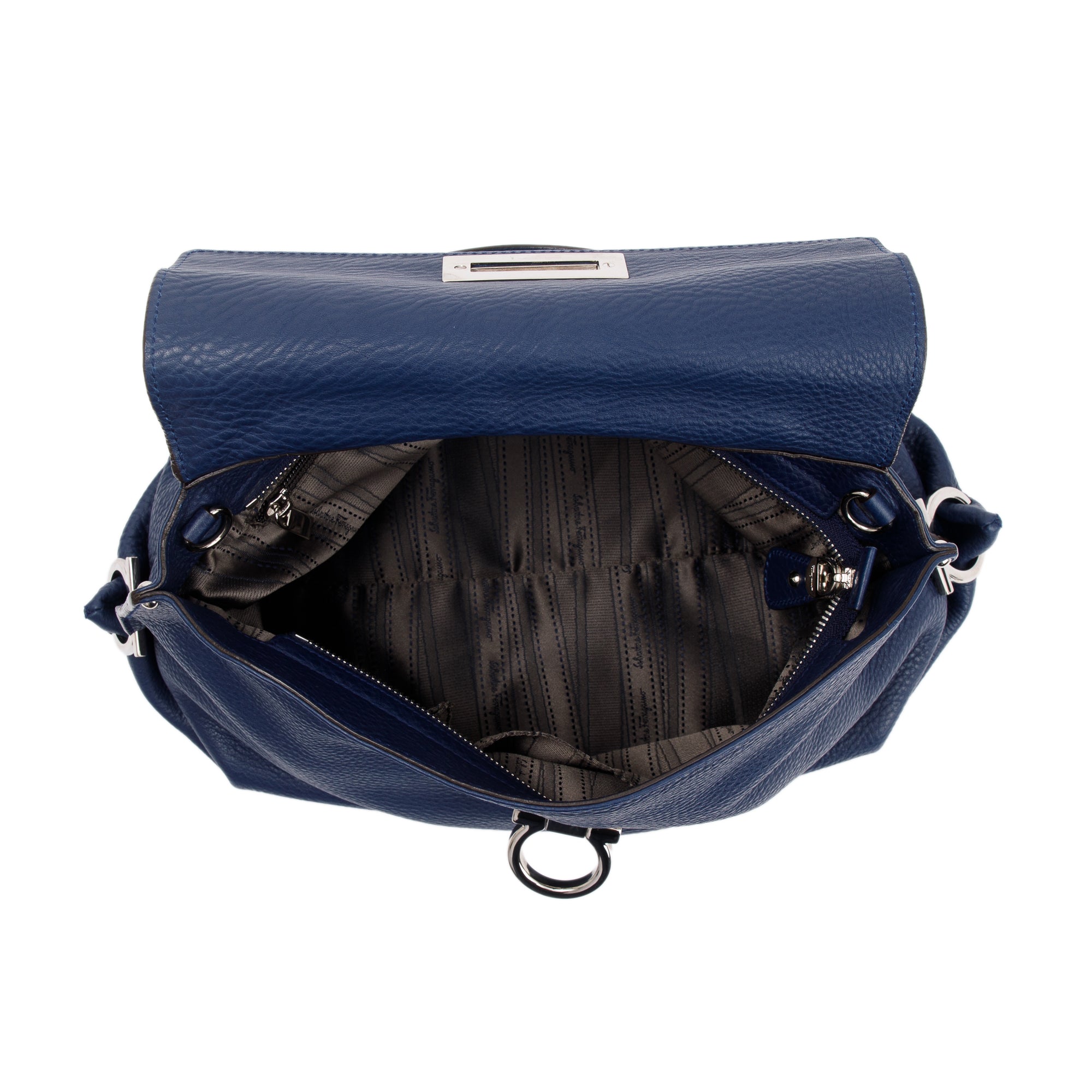 Ferragamo Blue Grained Leather Gancini Sofia Satchel w/ Strap