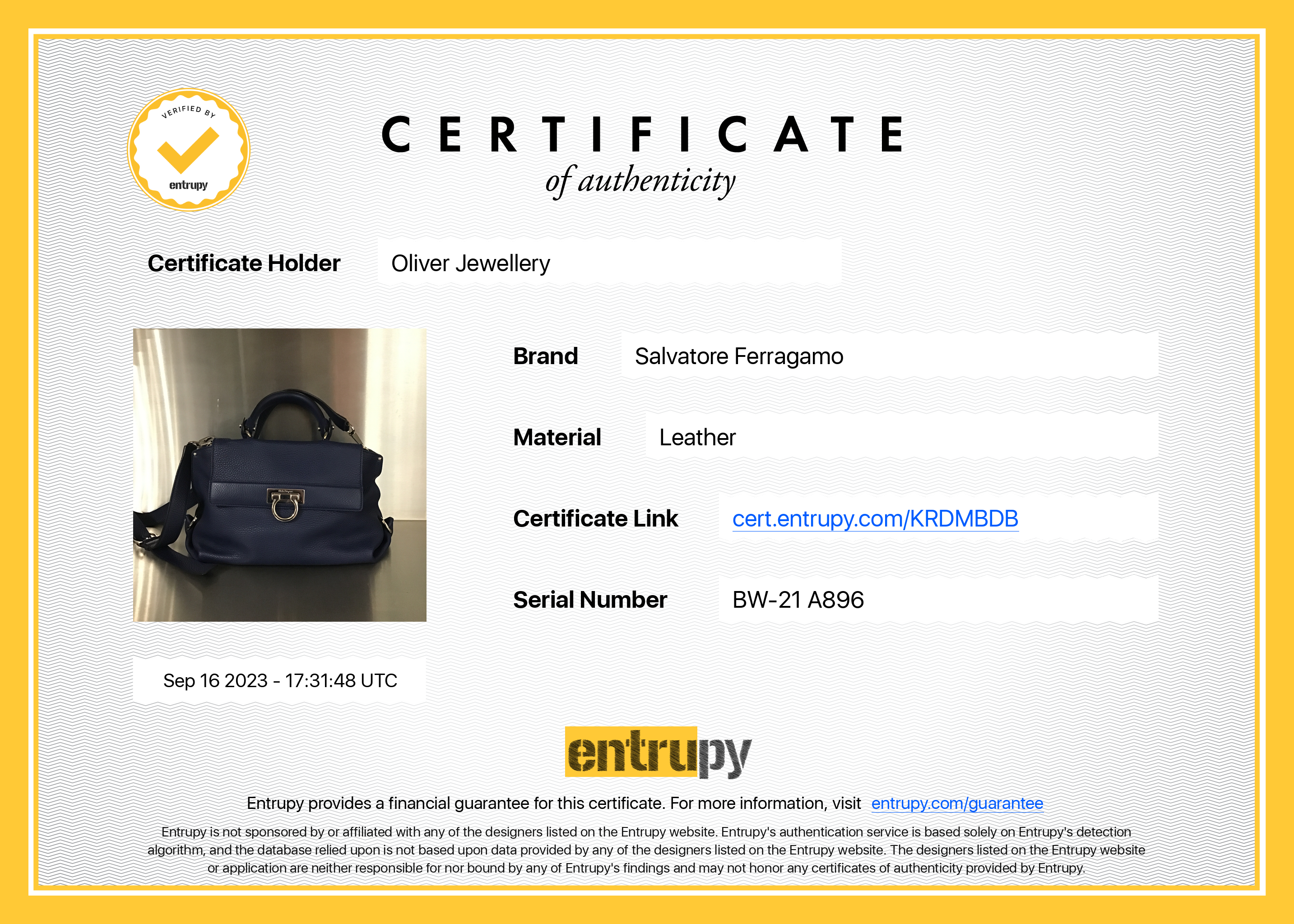 Ferragamo Blue Grained Leather Gancini Sofia Satchel w/ Strap