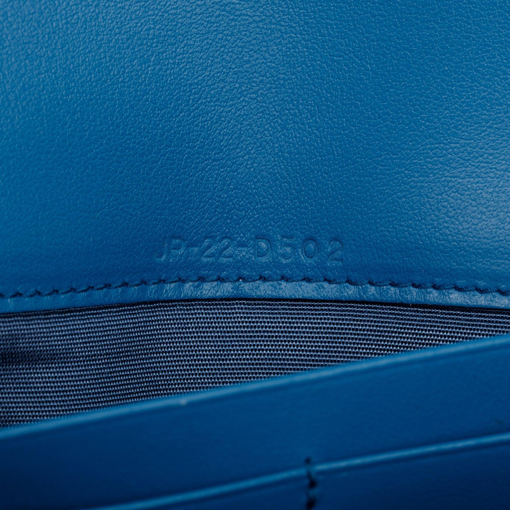 Ferragamo Blue Leather Studded Continental Flap Wallet w/ Box