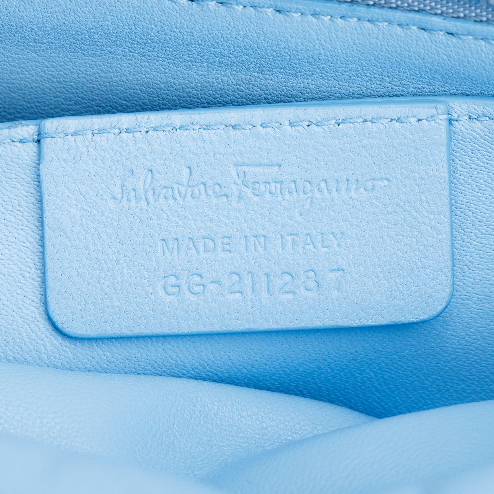 Ferragamo Blue Soft Leather Viva Bow Puffer Shoulder Bag