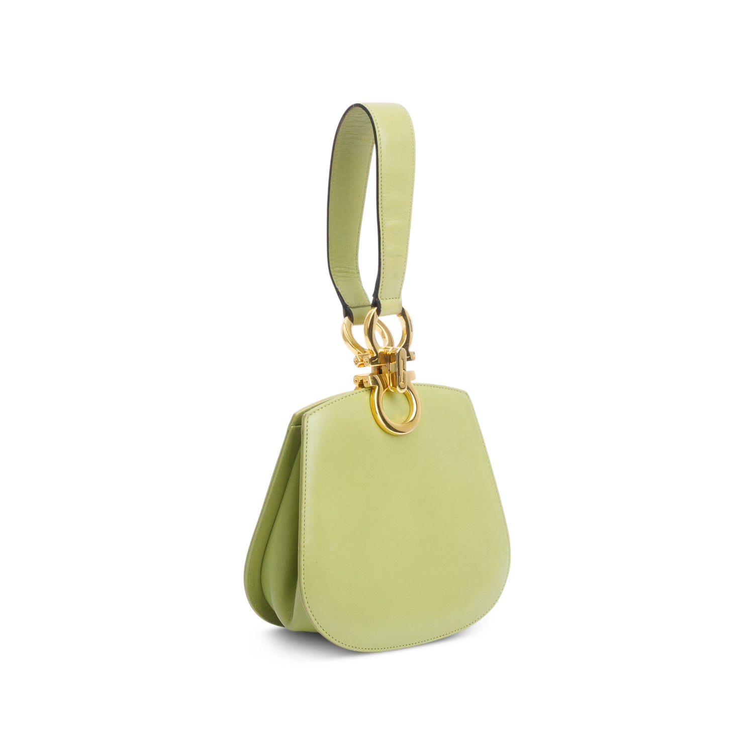 Ferragamo Green Box Leather Handle Clutch Bag