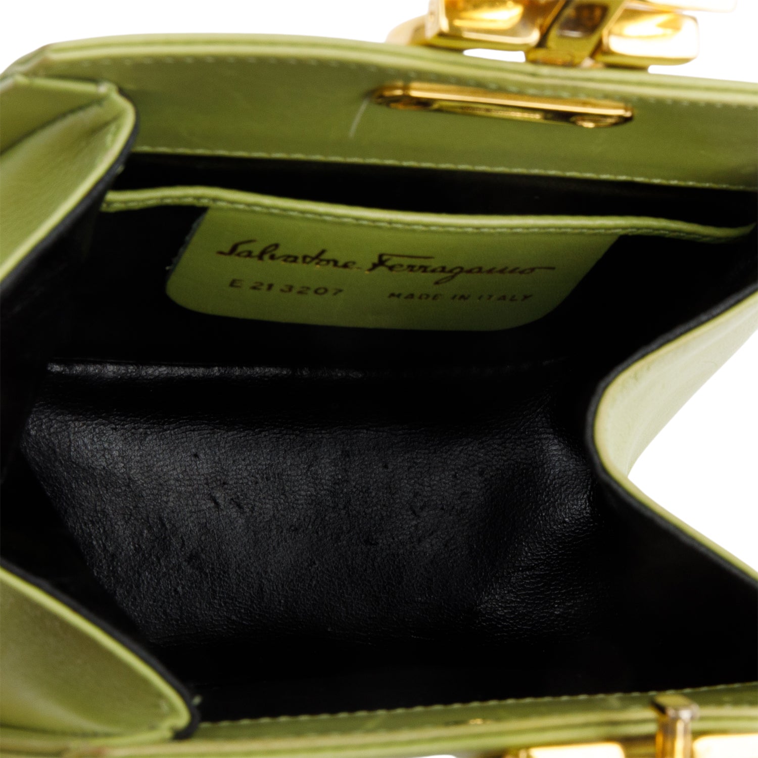 Ferragamo Green Box Leather Handle Clutch Bag