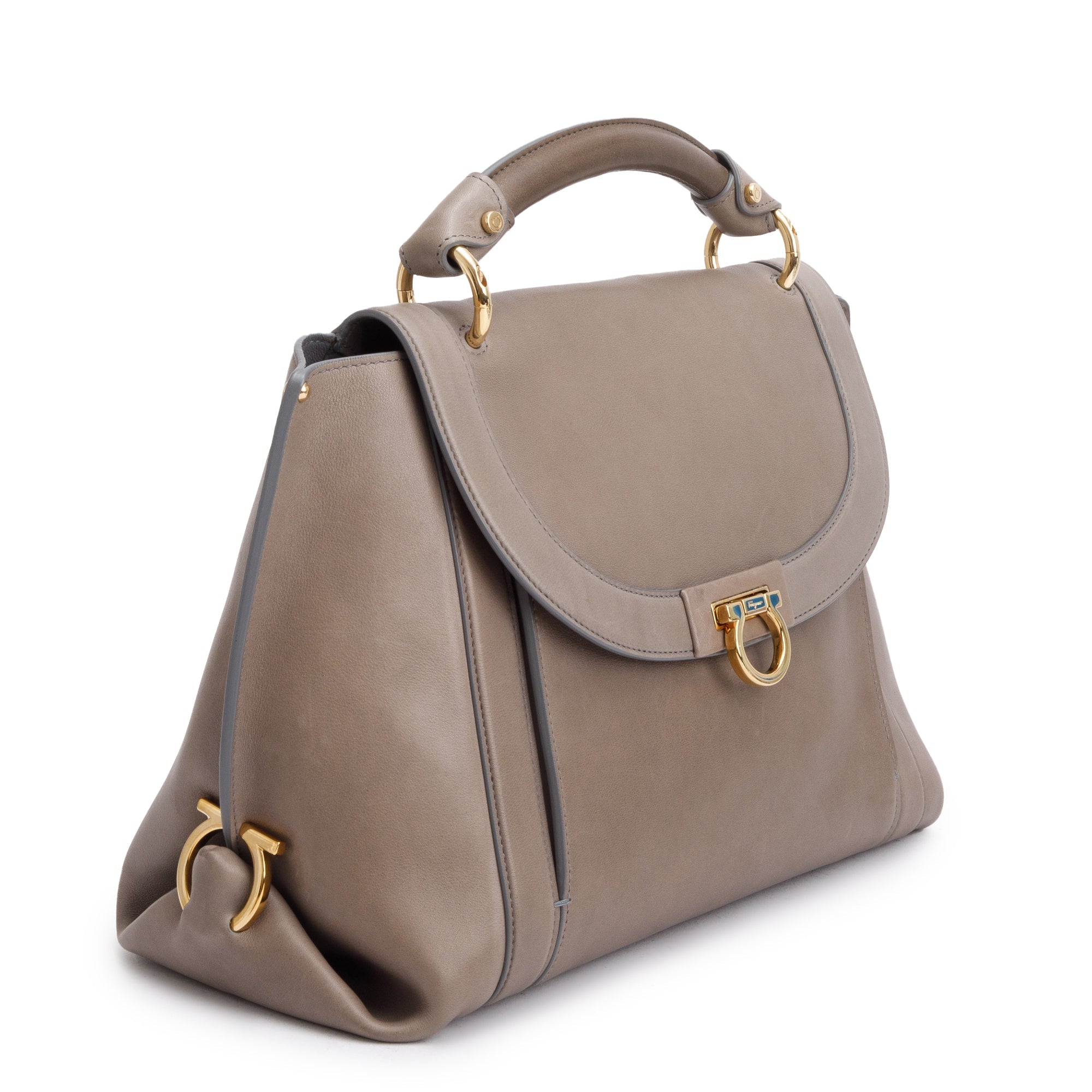 Ferragamo Grey Calfskin Leather Medium Sofia Rainbow Satchel w/ Strap