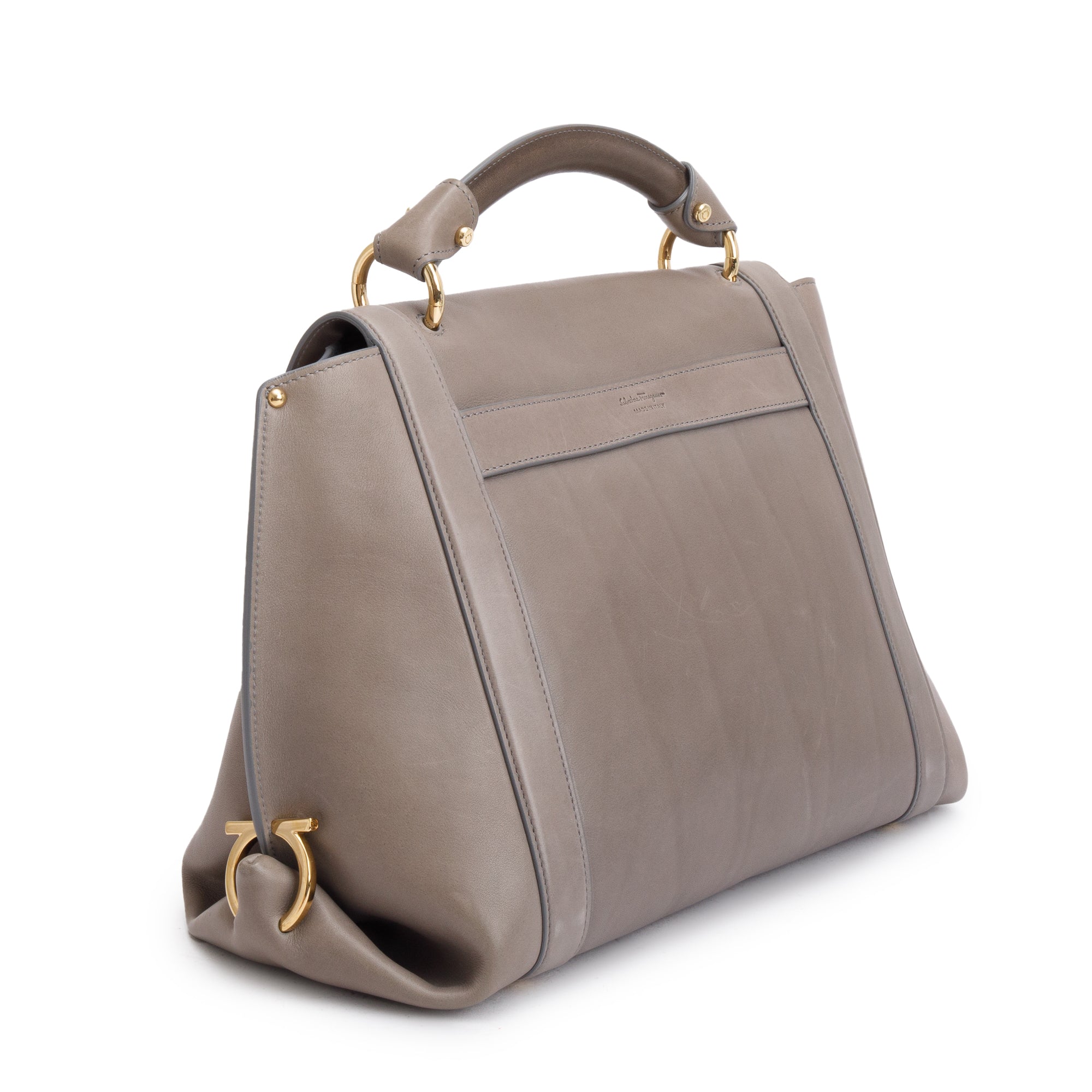 Ferragamo Grey Calfskin Leather Medium Sofia Rainbow Satchel w/ Strap