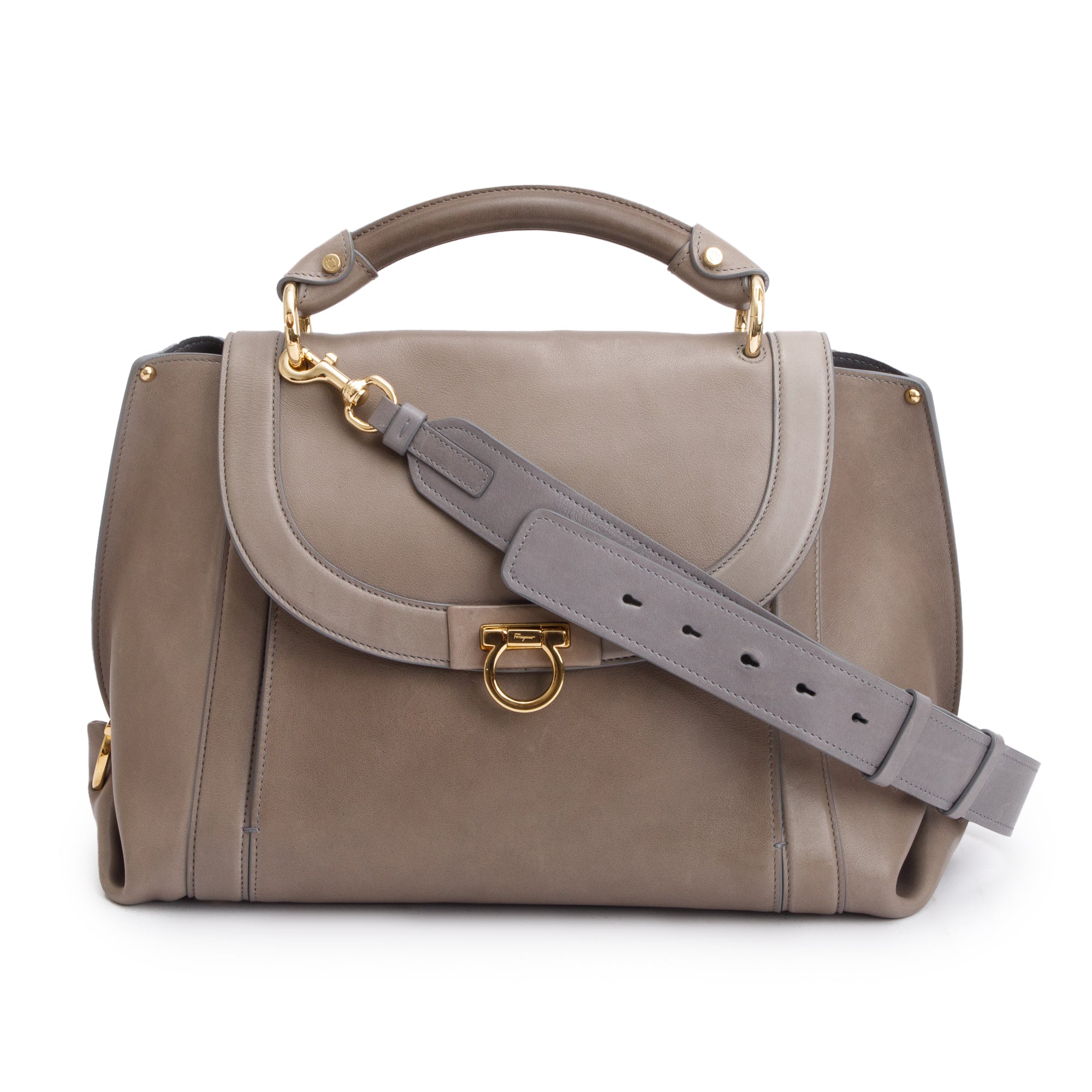 Ferragamo Grey Calfskin Leather Medium Sofia Rainbow Satchel w/ Strap