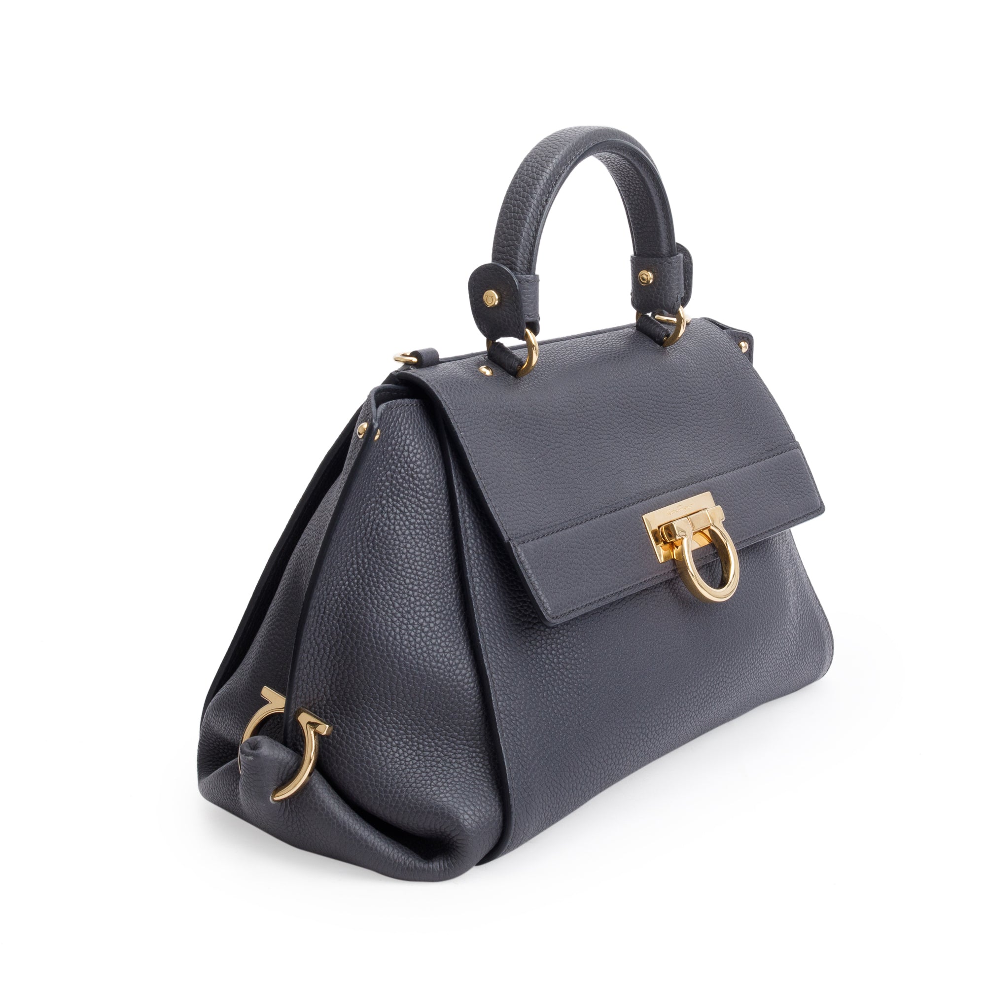 Ferragamo Grey Calfskin Leather Medium Sofia Satchel w/ Strap