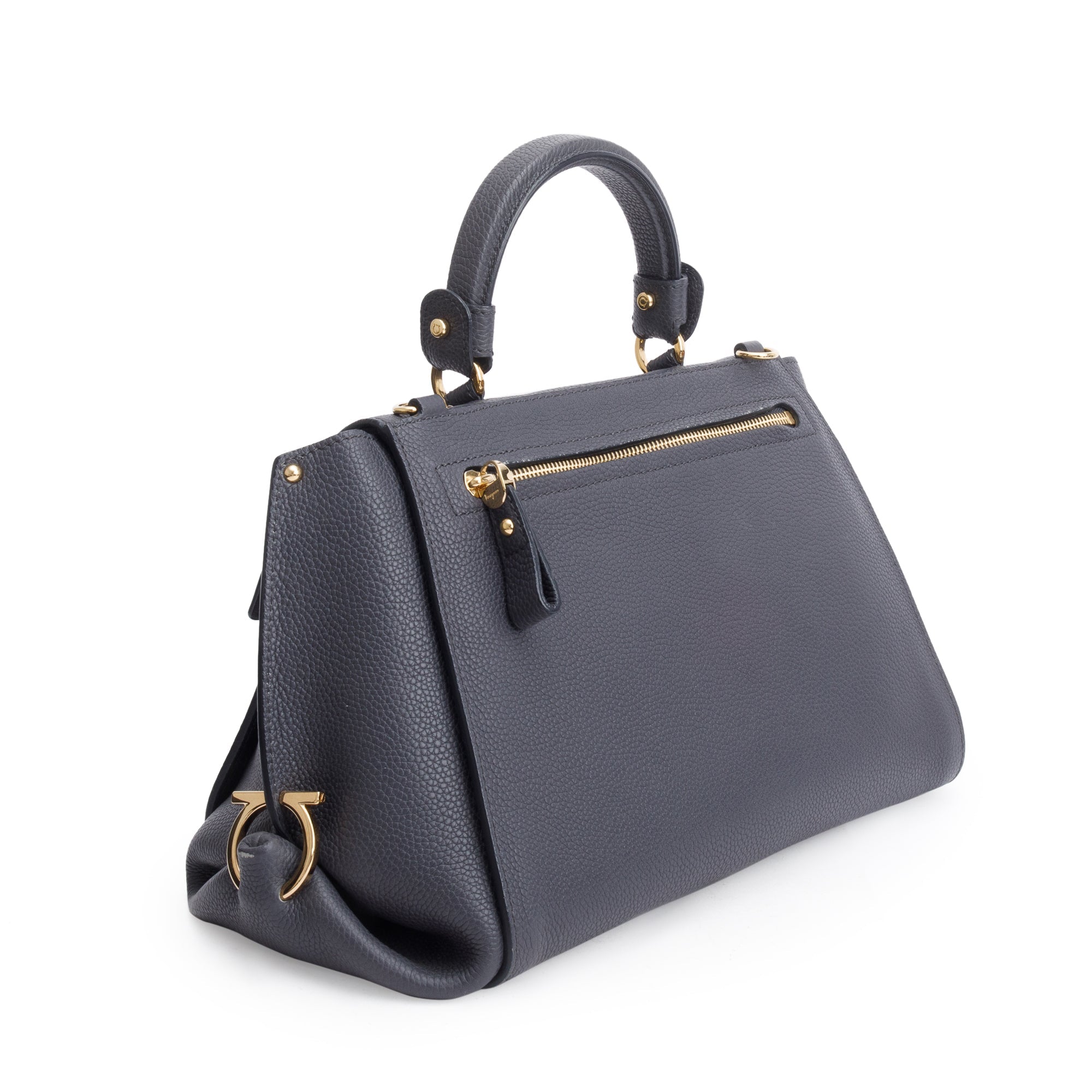 Ferragamo Grey Calfskin Leather Medium Sofia Satchel w/ Strap