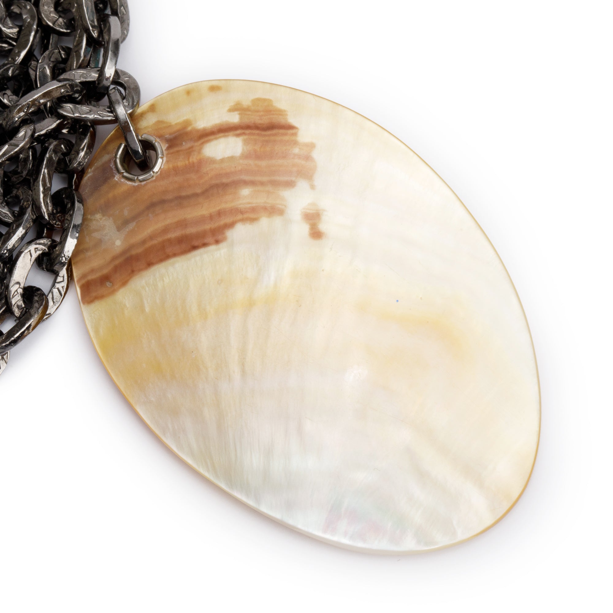 Ferragamo Gun-Metal Multichain Mother of Pearl Toggle Necklace