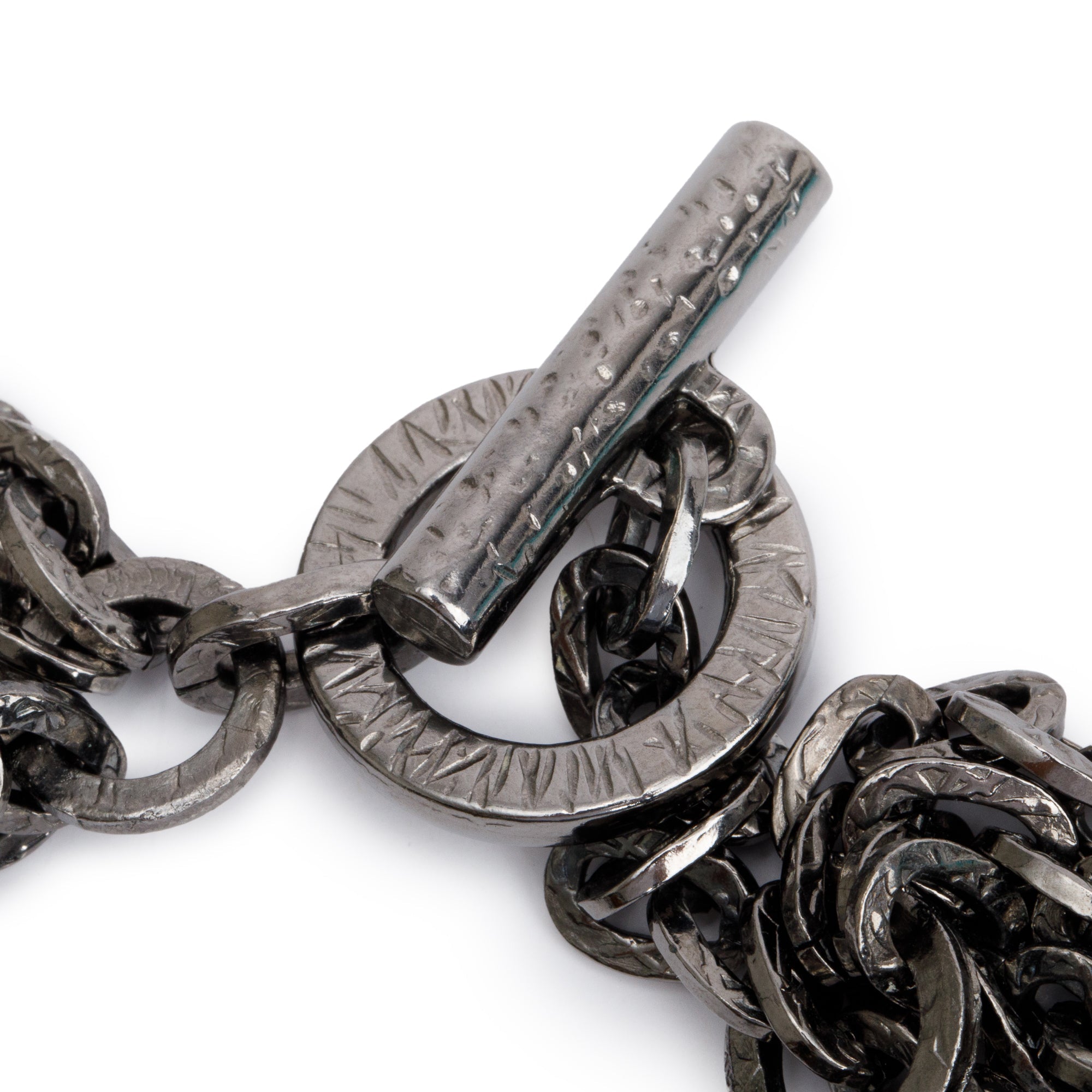 Ferragamo Gun-Metal Multichain Mother of Pearl Toggle Necklace