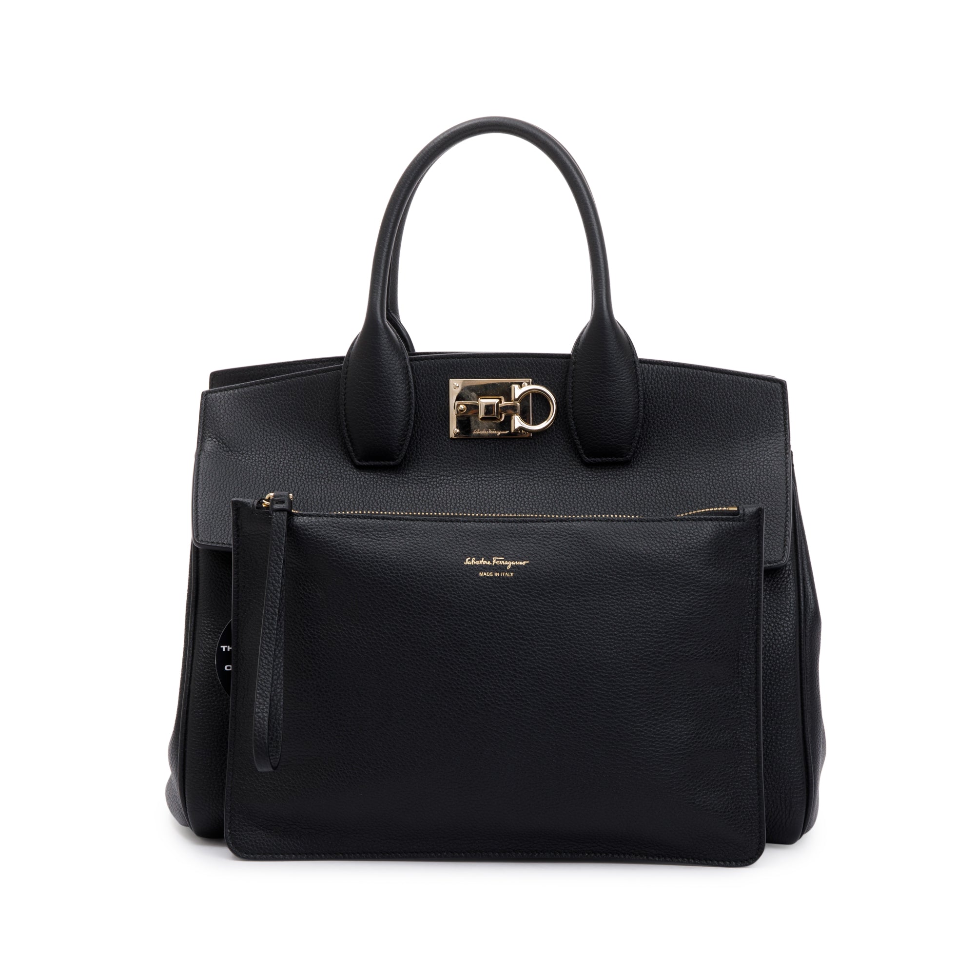 Ferragamo Medium Black Grained Calfskin Studio Soft Bag w/ Pouch
