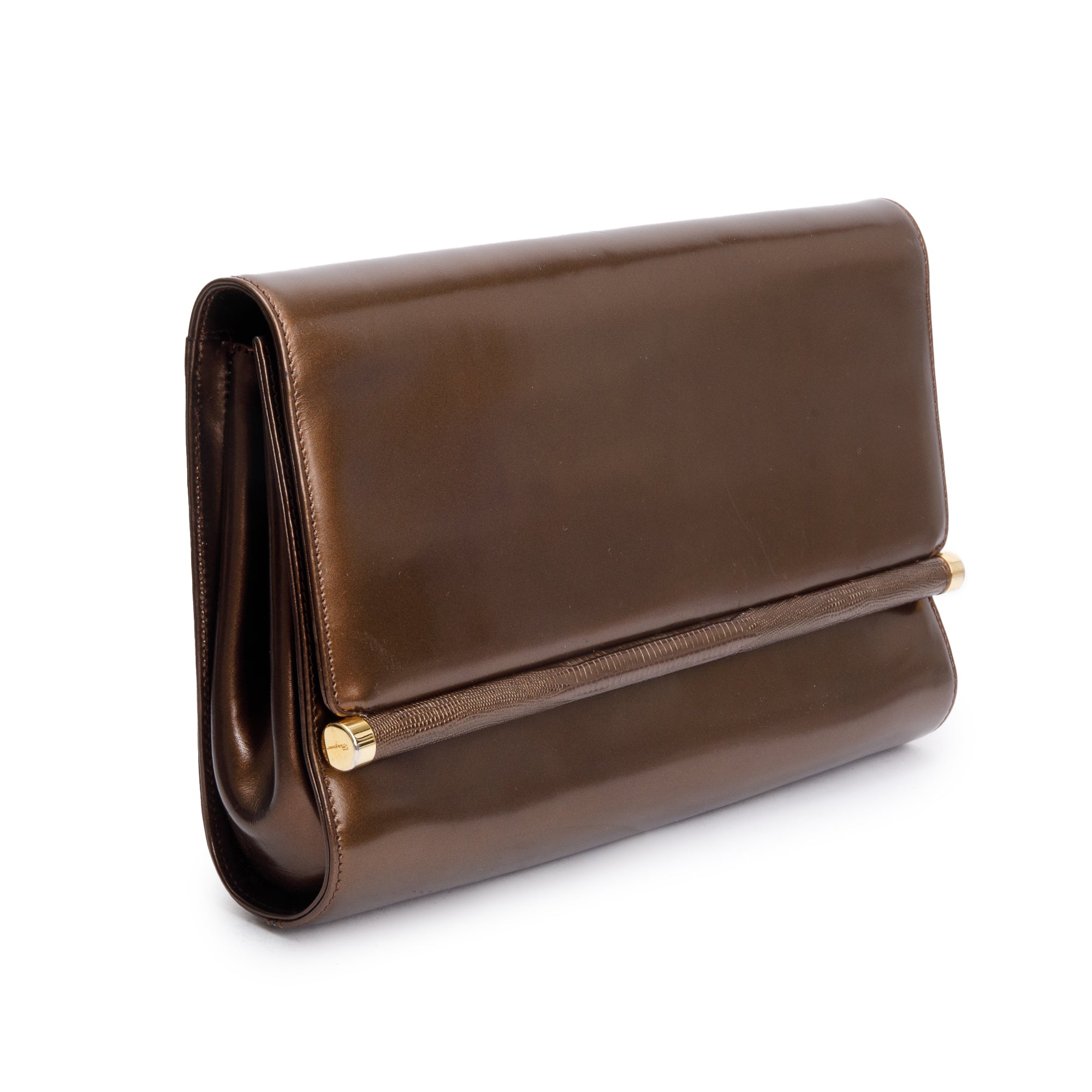 Ferragamo Metallic Brown Smooth Calfskin Leather Crossbody Bag