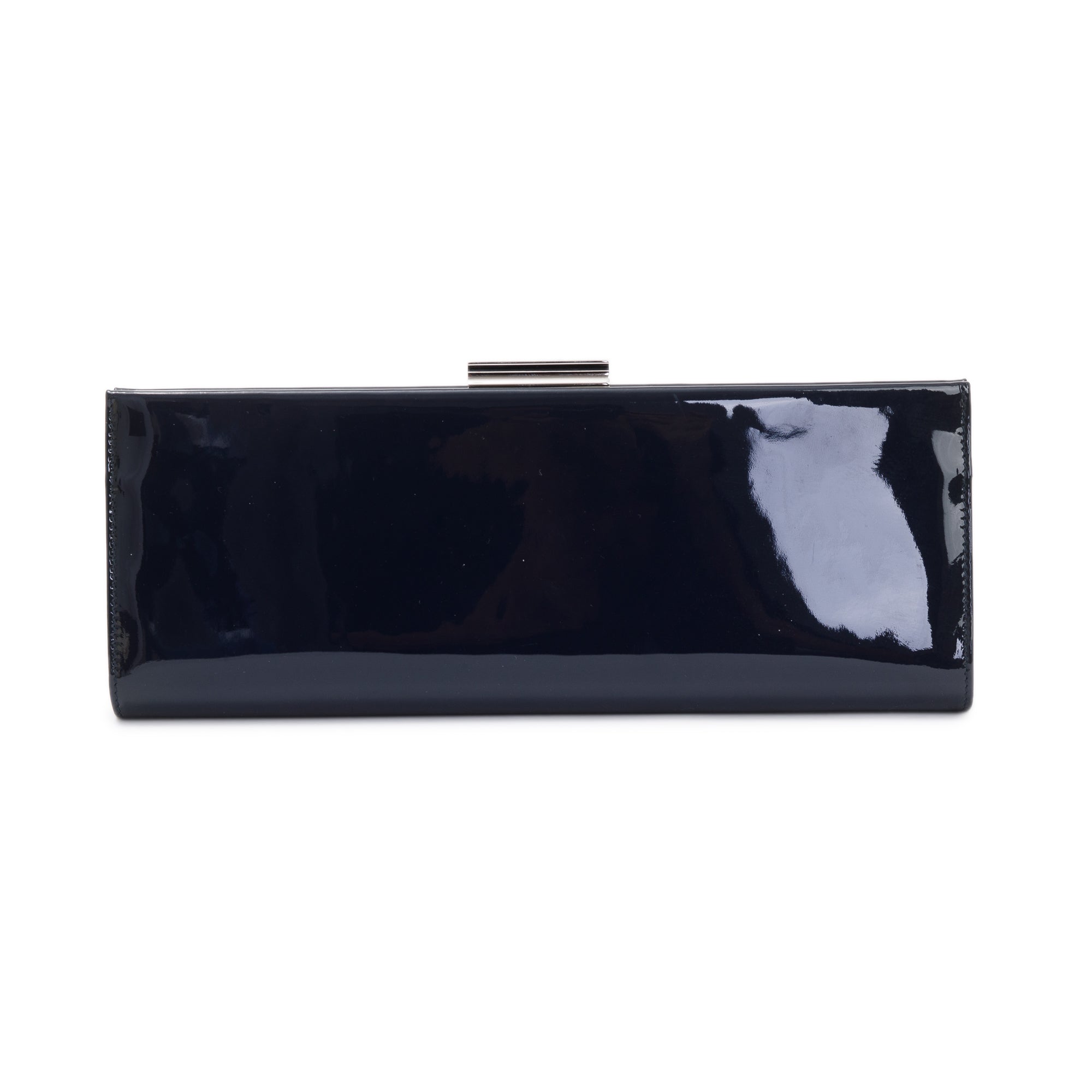 Ferragamo Navy Patent Leather Chain Clutch Bag