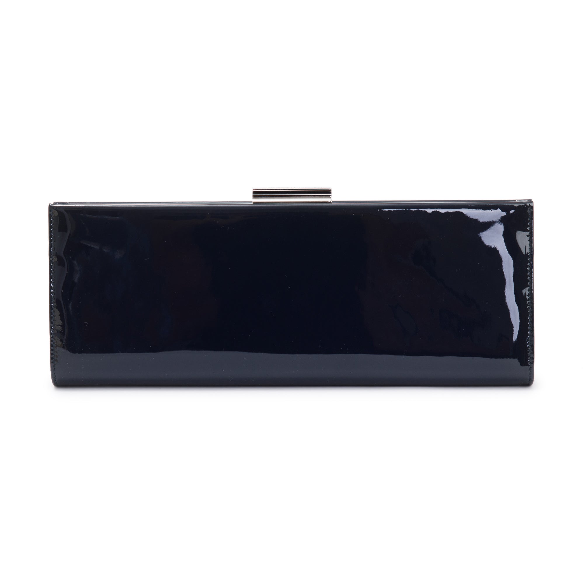 Ferragamo Navy Patent Leather Chain Clutch Bag