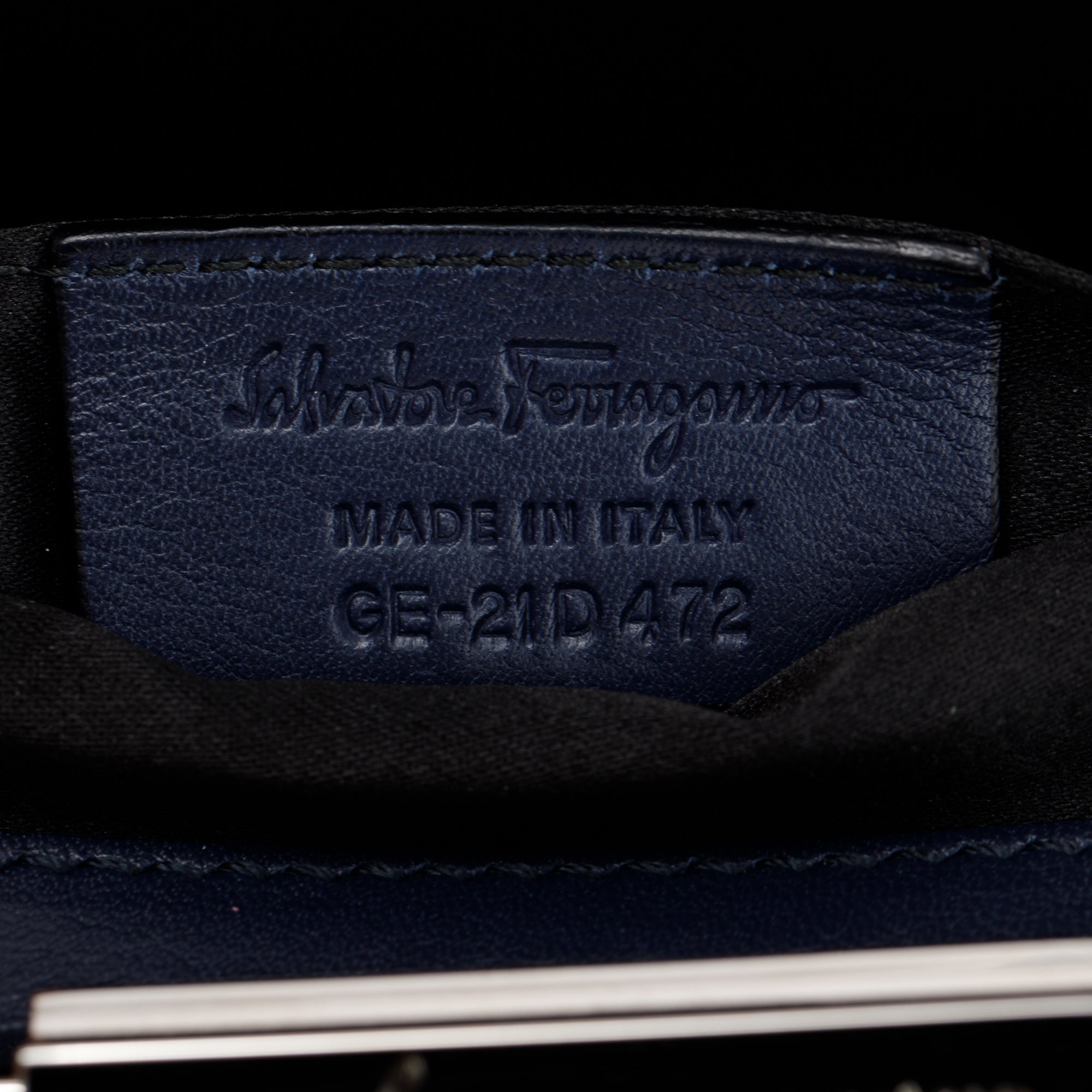 Ferragamo Navy Patent Leather Chain Clutch Bag