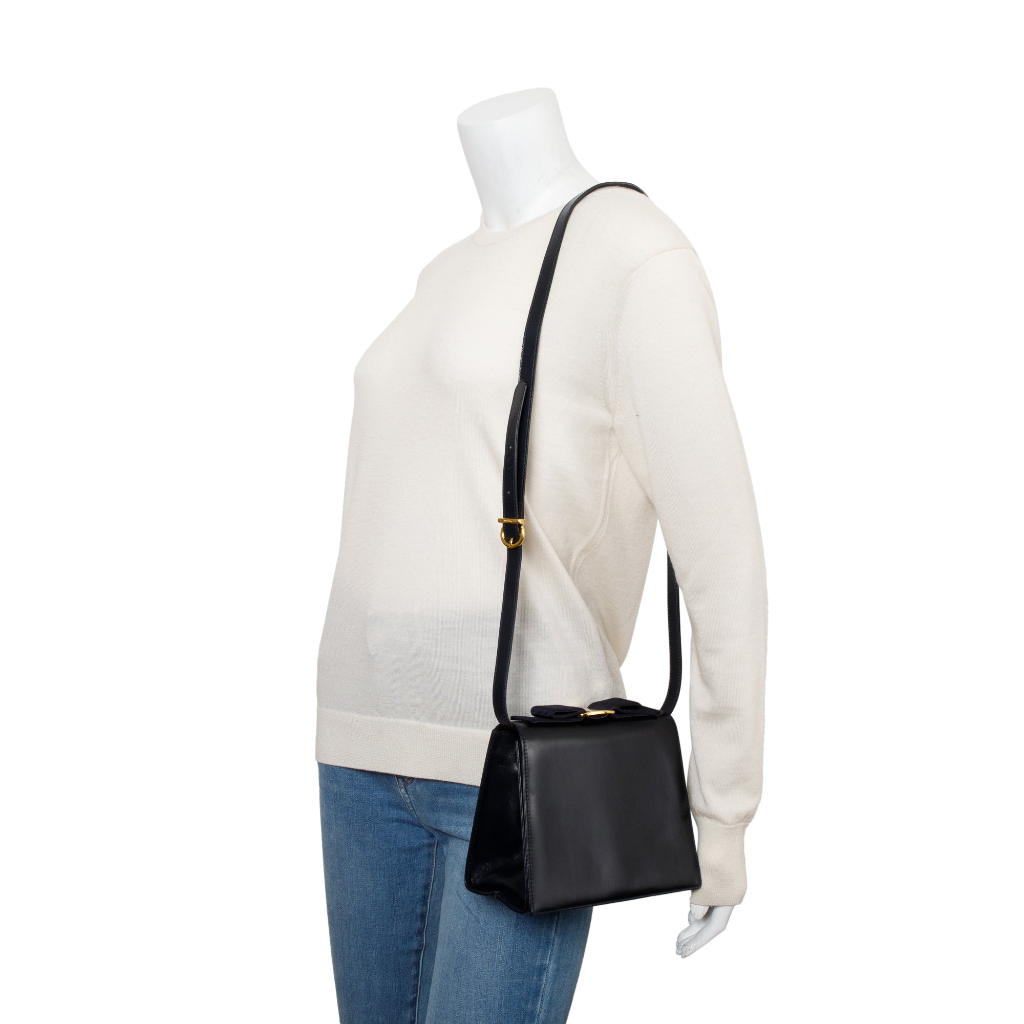 Ferragamo Navy Smooth Calfskin Leather Vara Bow Crossbody Bag