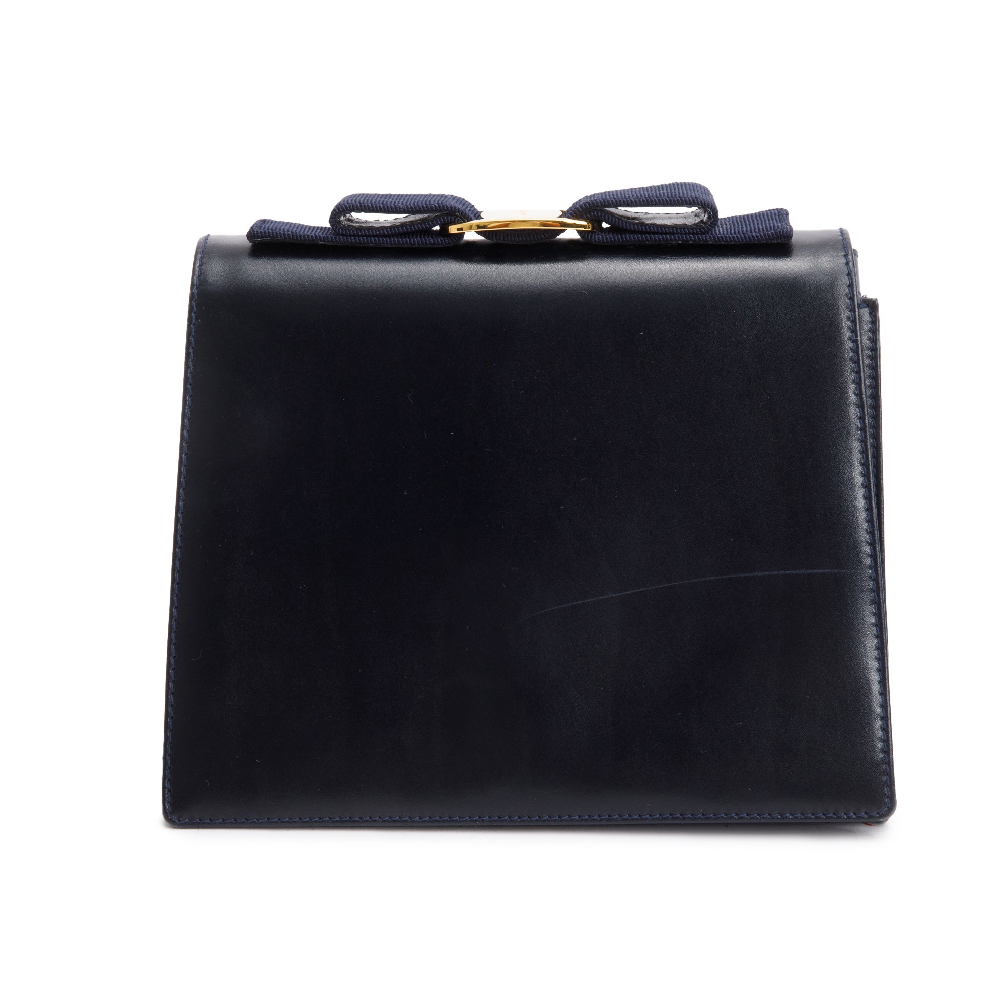 Ferragamo Navy Smooth Calfskin Leather Vara Bow Crossbody Bag