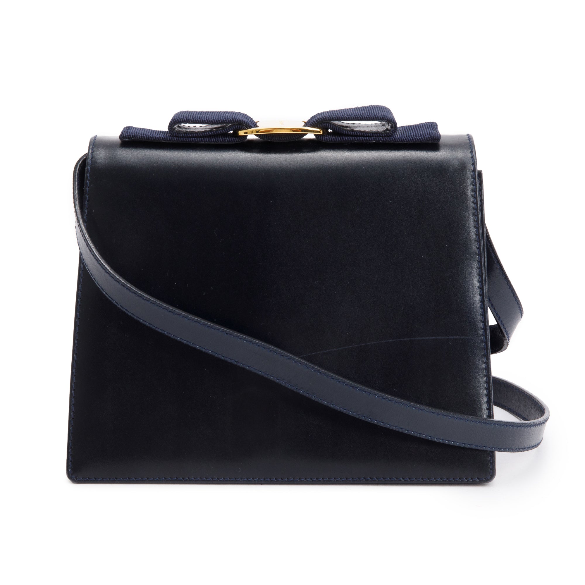 Ferragamo Navy Smooth Calfskin Leather Vara Bow Crossbody Bag