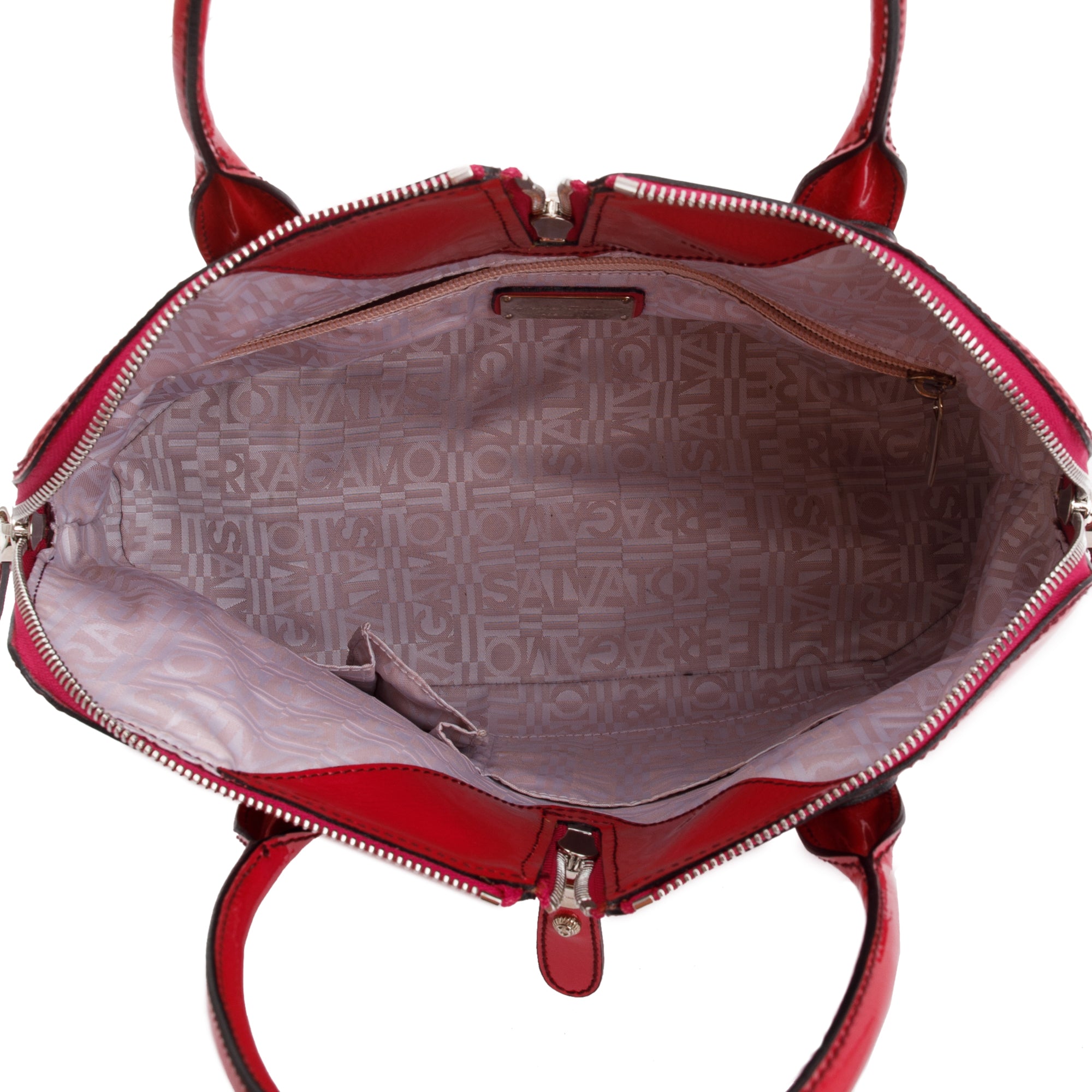 Ferragamo Pink Patent Leather Gancini Studded Tote