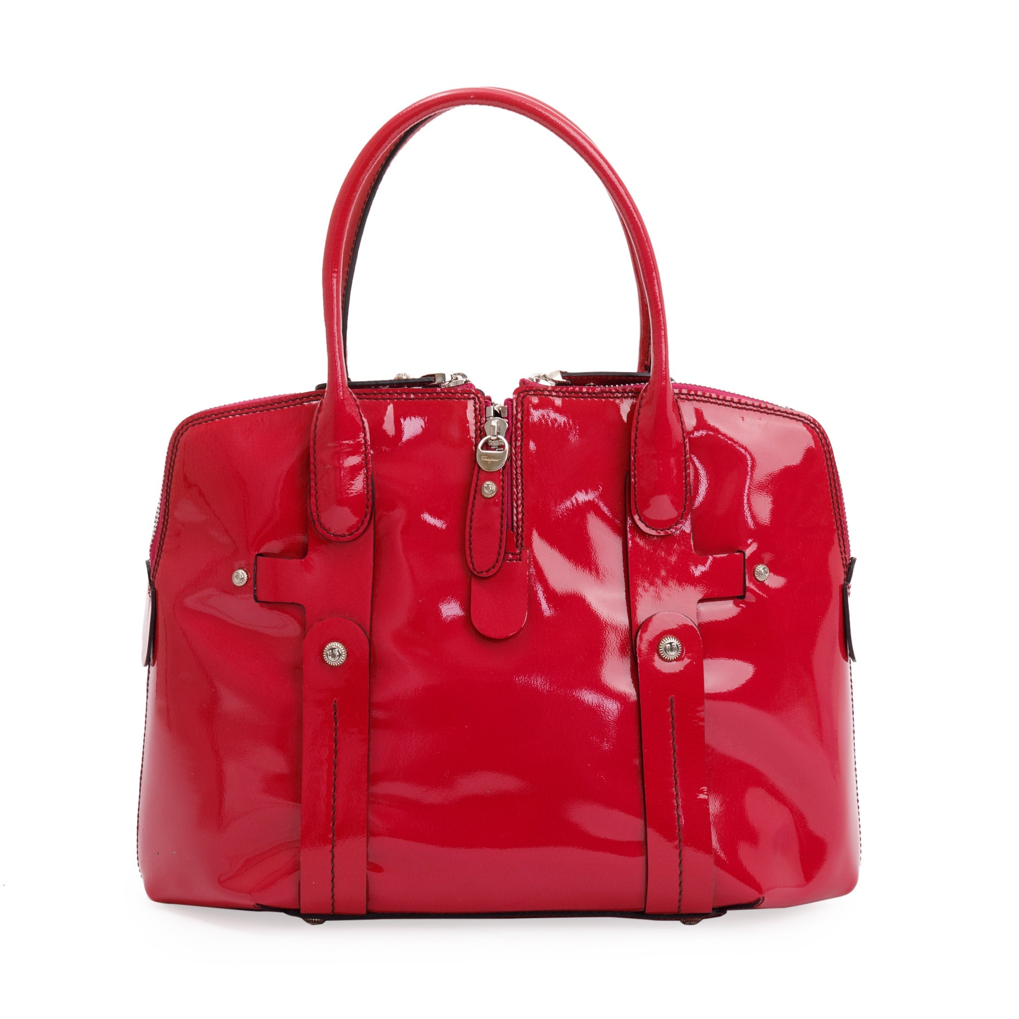 Ferragamo Pink Patent Leather Gancini Studded Tote