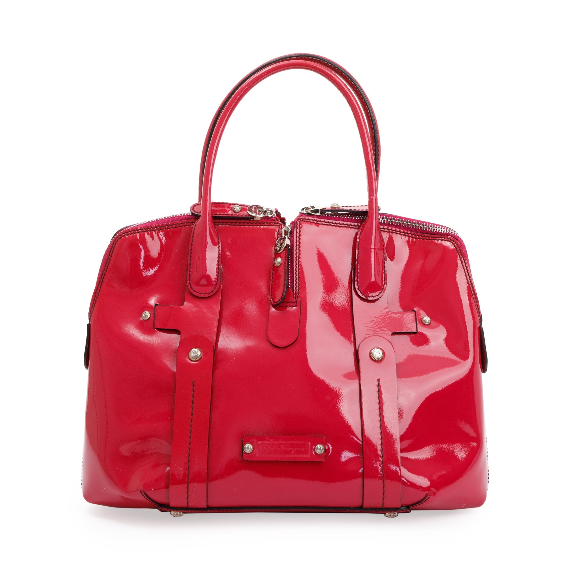 Ferragamo Pink Patent Leather Gancini Studded Tote