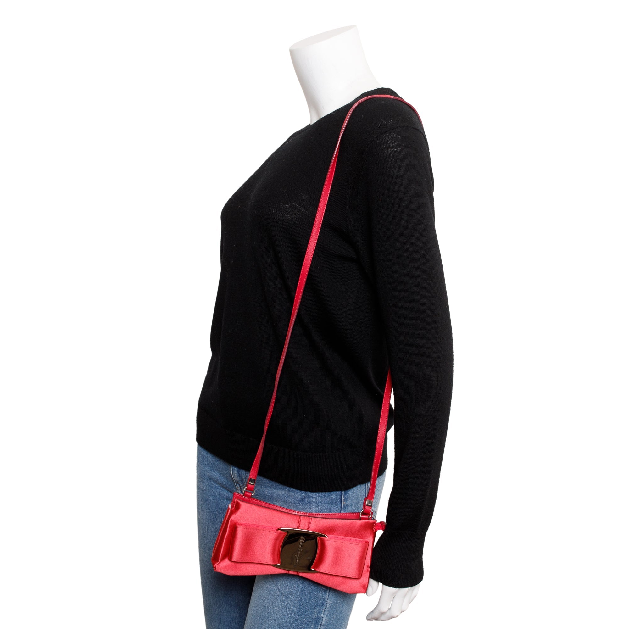 Ferragamo Pink Satin Bow Accent Crossbody