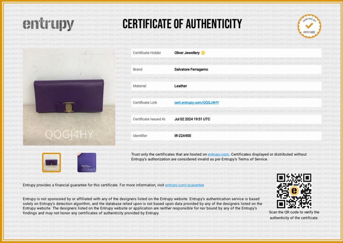 Ferragamo Purple Leather Vera Bow Continental Flap Wallet