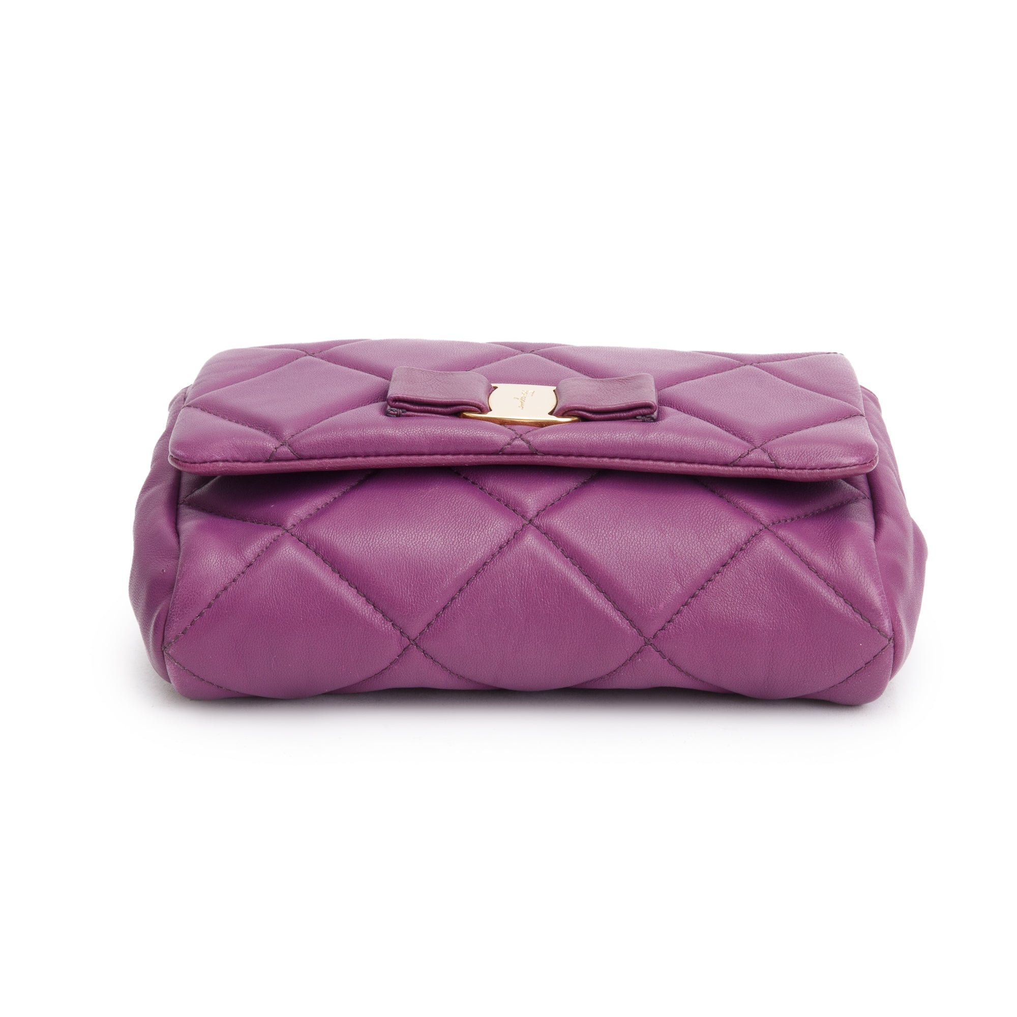 Ferragamo Purple Quilt Soft Leather Miss Vara Bow Crossbody Bag