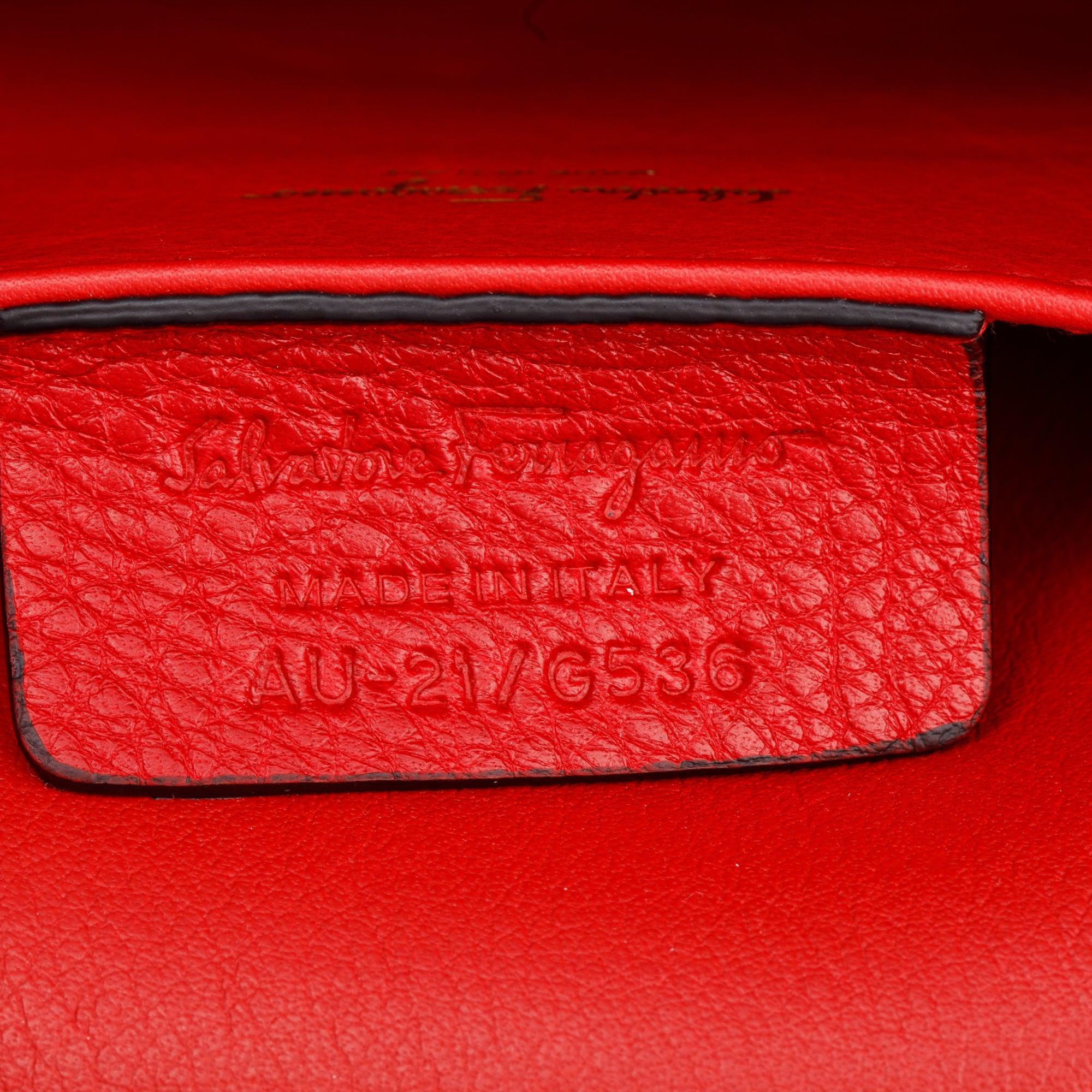Ferragamo Red Grained Calfskin Leather Medium Ginevra Chain Bag
