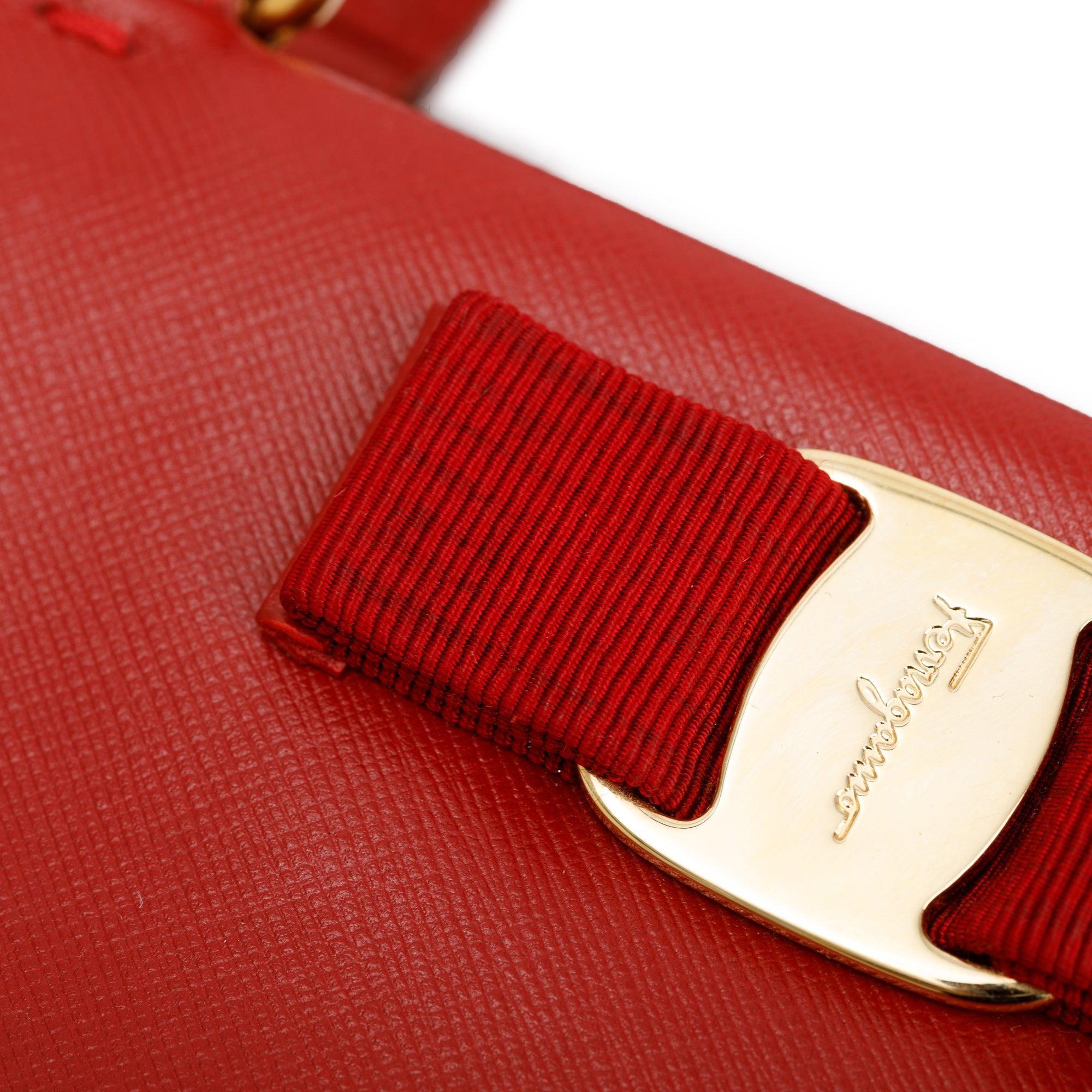 Ferragamo Red Saffiano Leather Vara Bow Tracy Bag